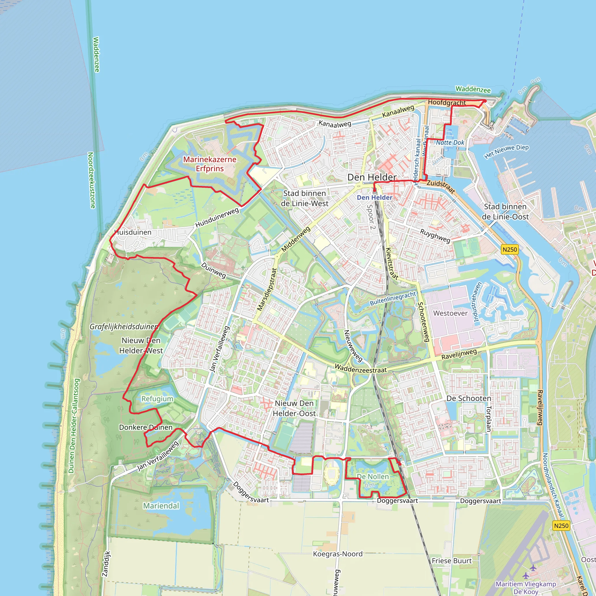 Den Helder Zuid to Den Helder via Donkere Duinen and Fort Erfprins mobile static map
