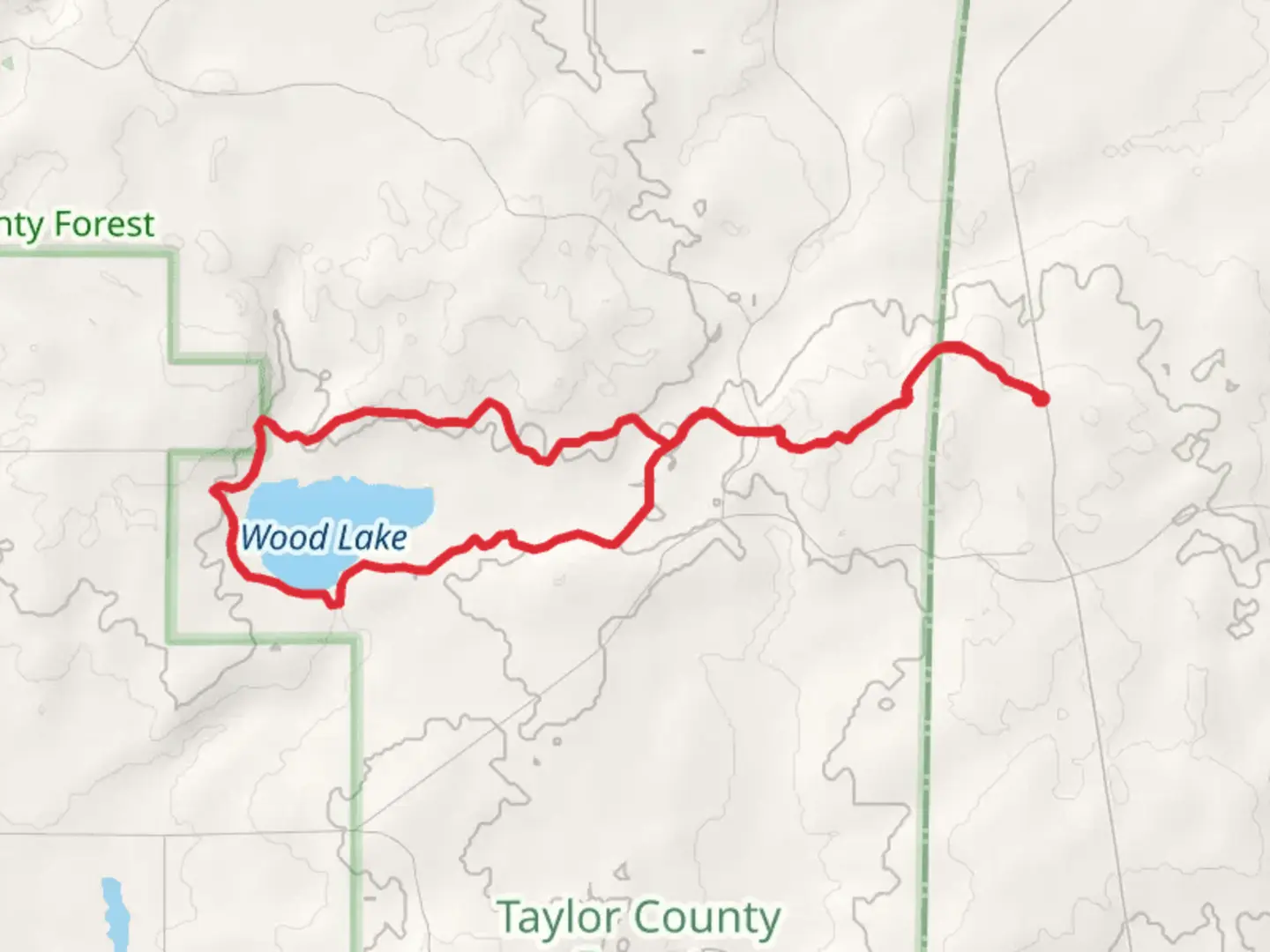 An image depicting the trail Ice Age Trail and Wood Lake Loop and its surrounding area.
