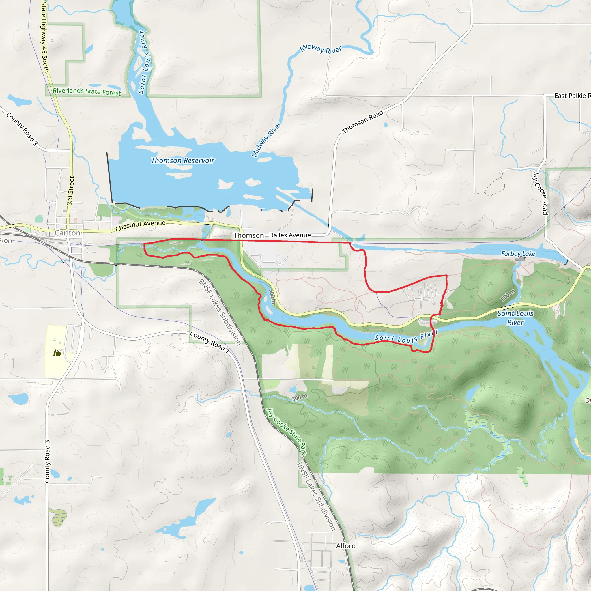 C C C Trail, Forbay Trail and Carlton Loop Trail mobile static map