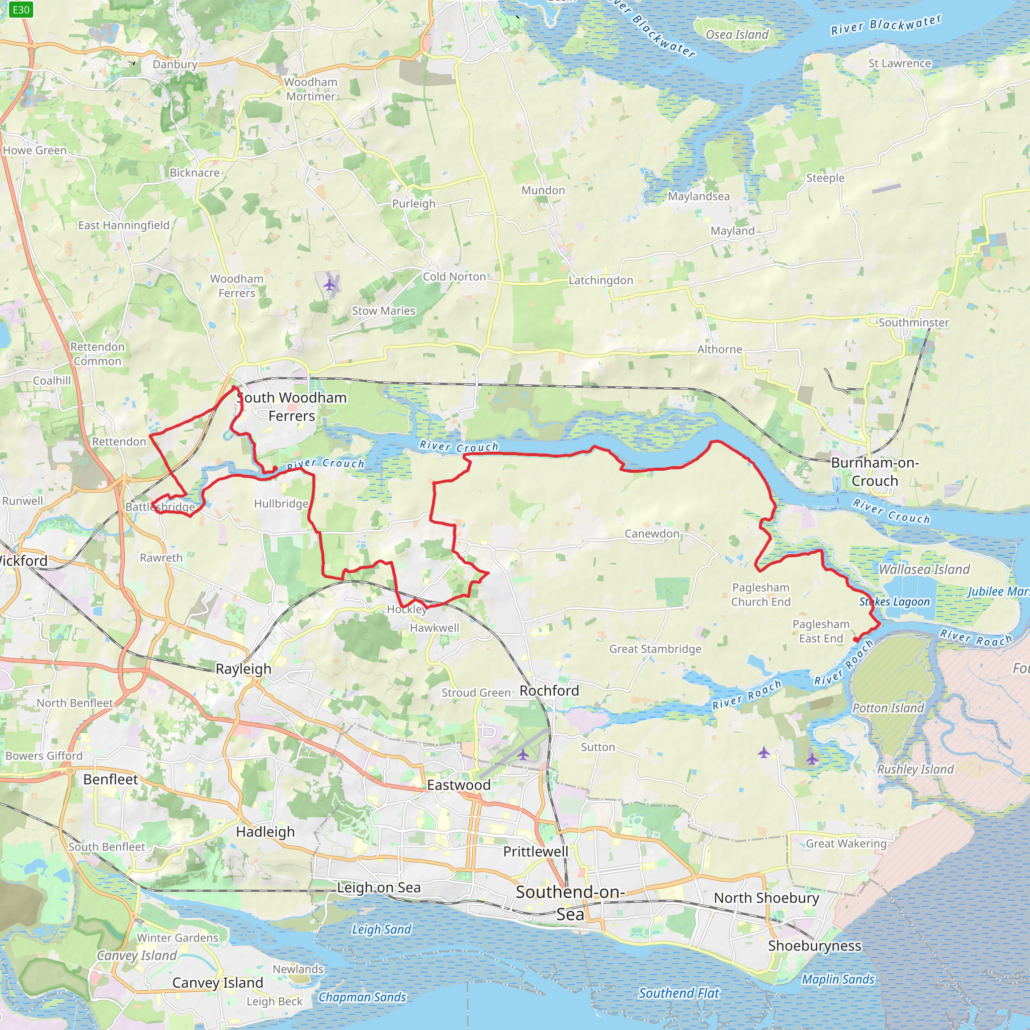 Lasso Essex - Paglesham Eastend to South Woodham Ferrers mobile static map