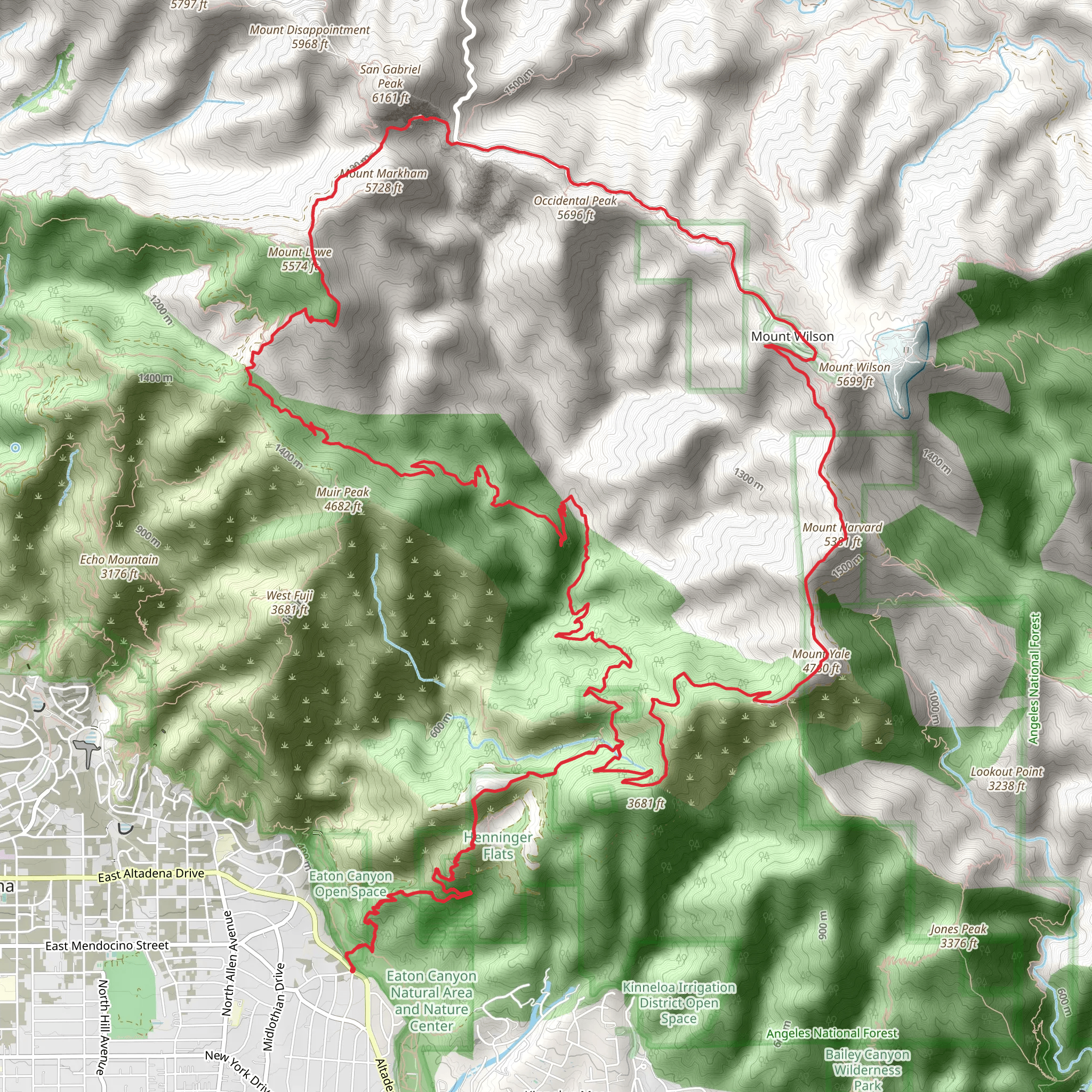 San Gabriel and Mount Wilson Loop via Idlehour Trail mobile static map