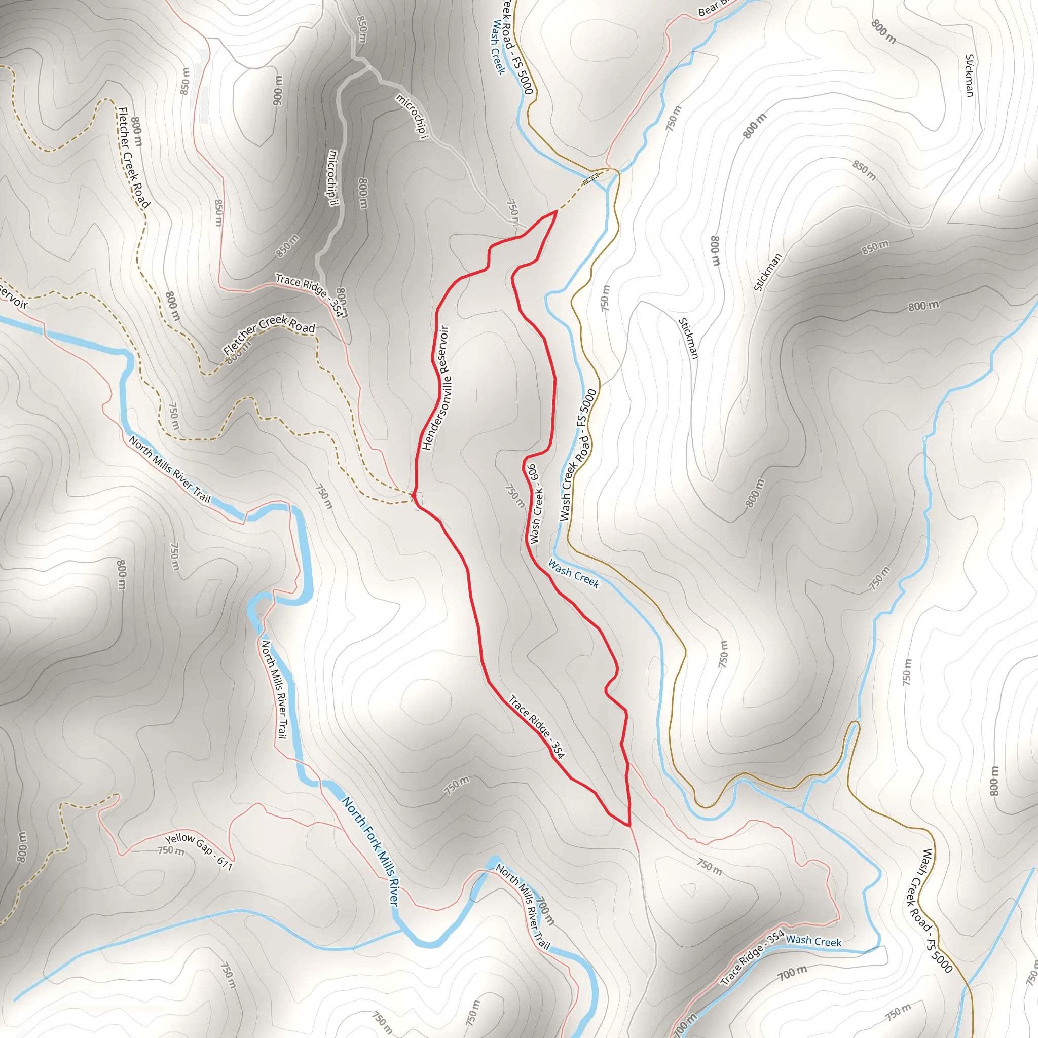 Trace Ridge and Wash Creek Loop mobile static map