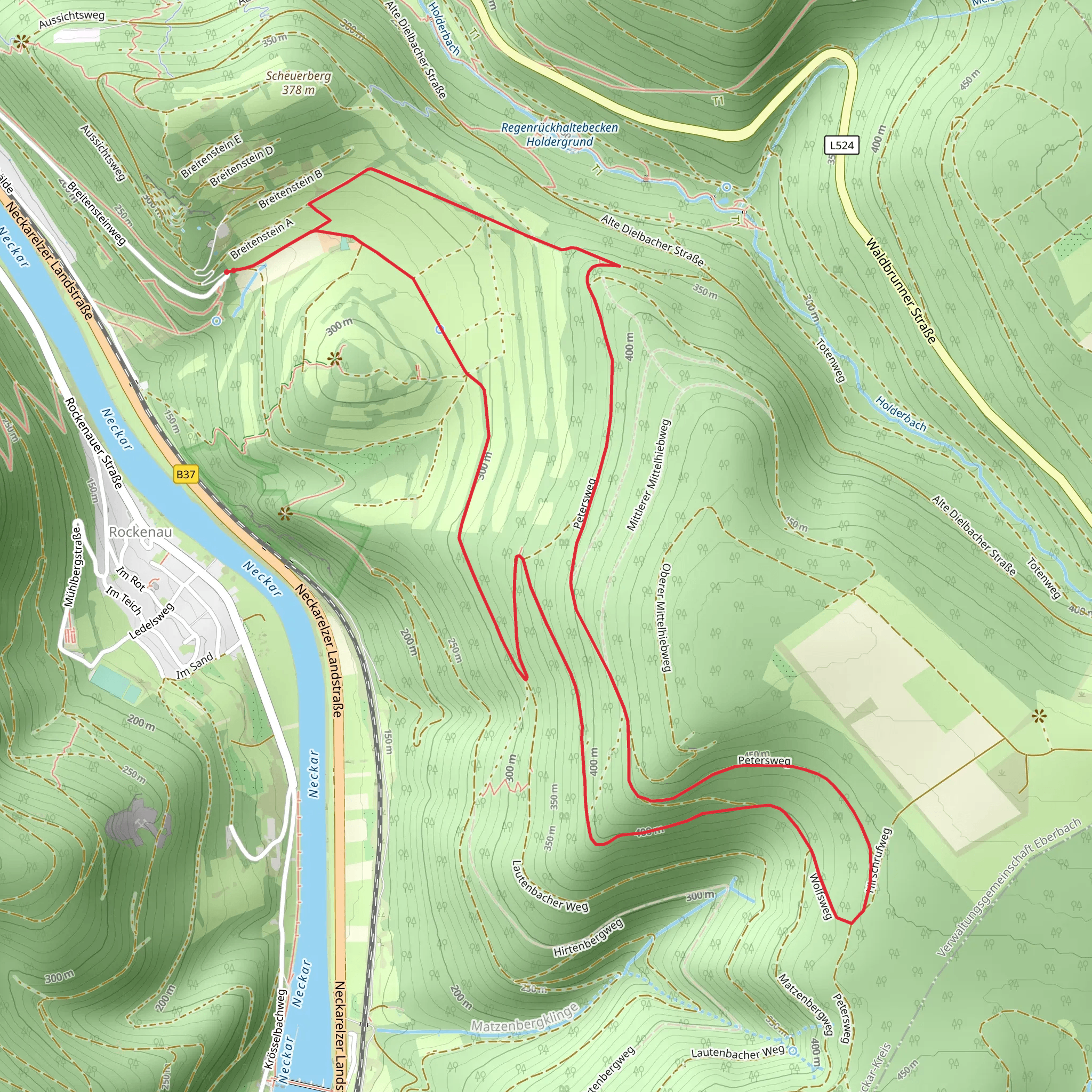 Rundwanderweg Breitenstein and Neckarsteig mobile static map