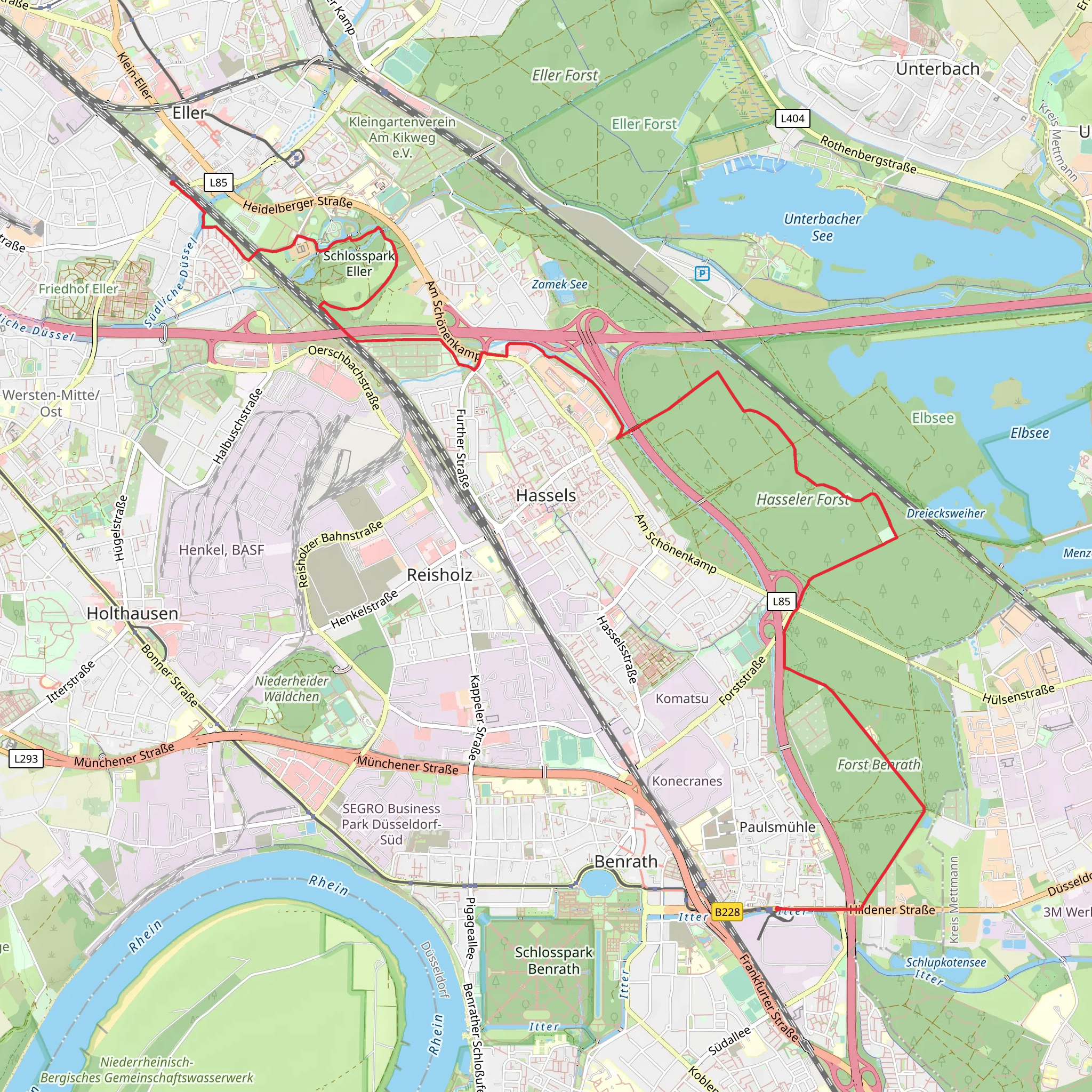 Benrath Betriebshof to Düsseldorf-Eller Süd via Benrath Eller mobile static map