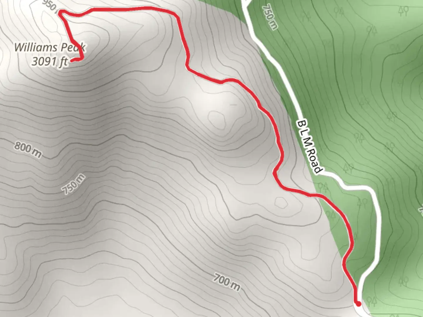 An image depicting the trail Williams Peak from BLM Road and its surrounding area.