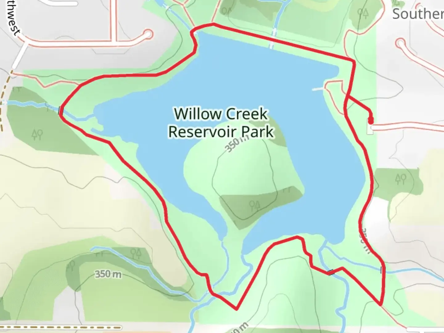 An image depicting the trail Willow Creek Reservoir Loop and its surrounding area.