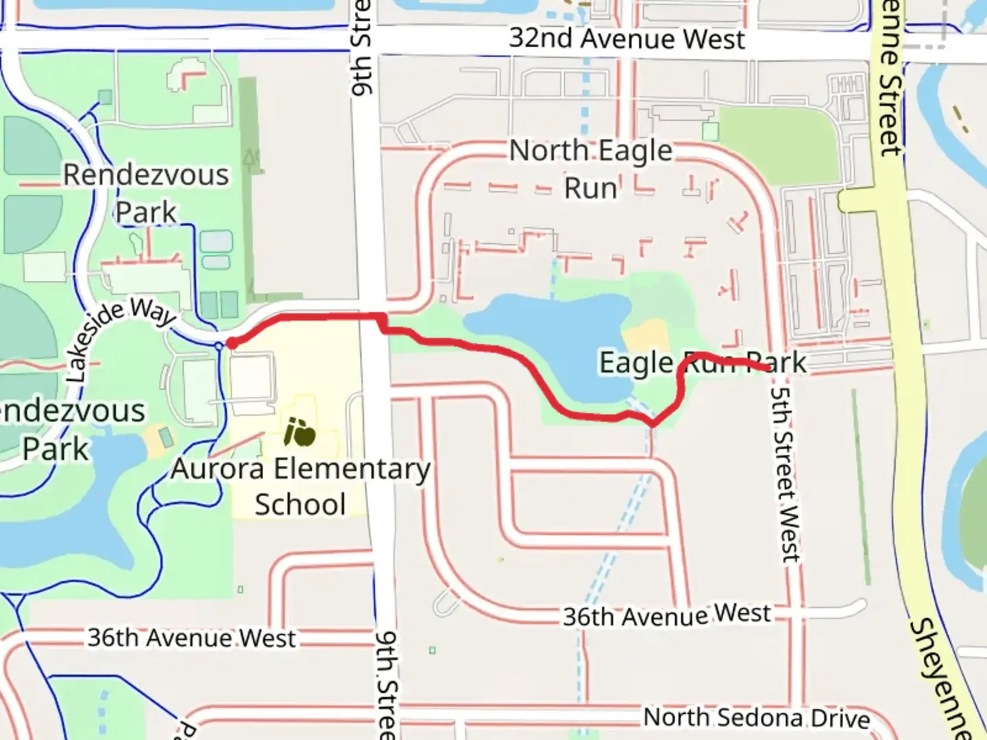 An image depicting the trail Eagle Run Park and its surrounding area.