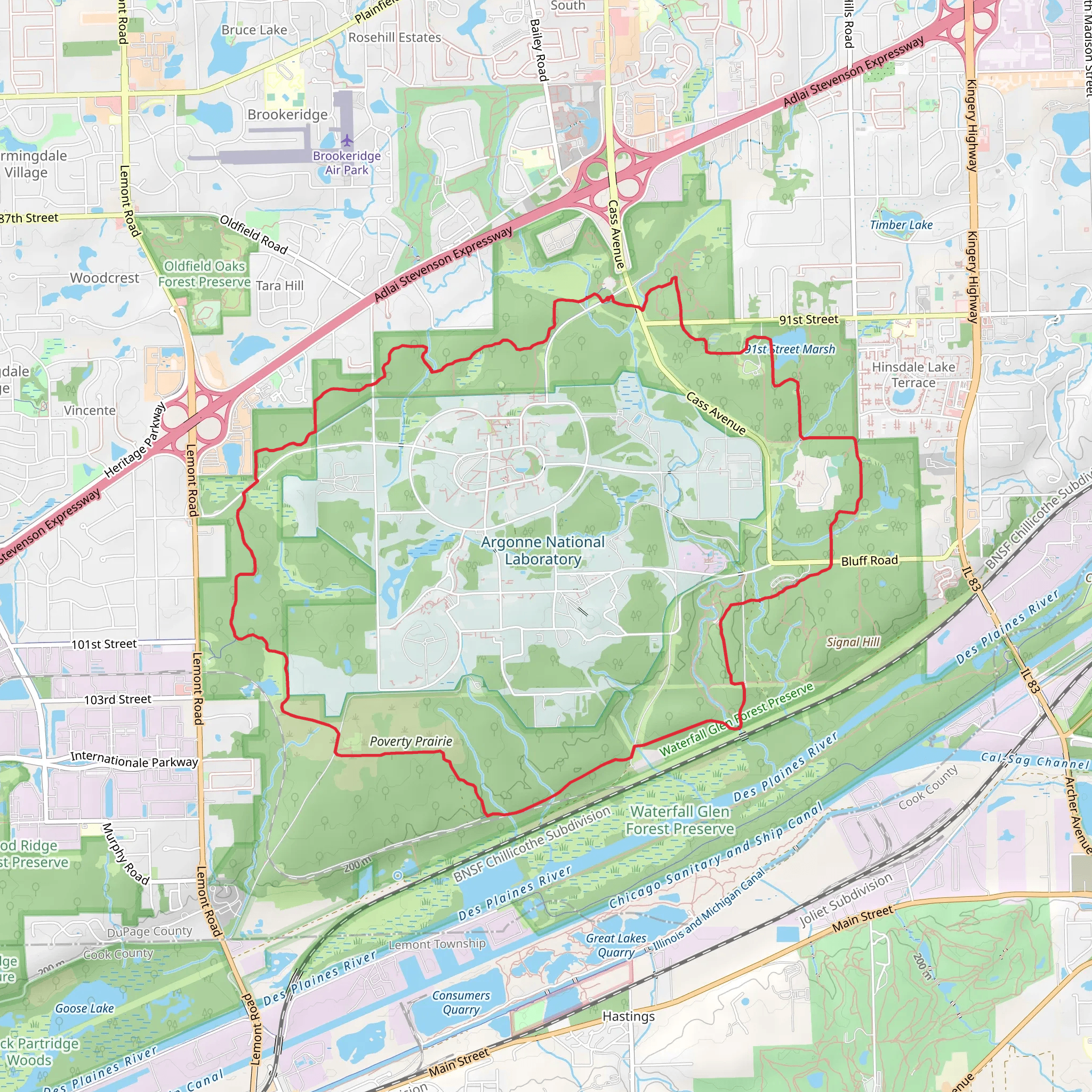 Waterfall Glen Main Trail Loop mobile static map