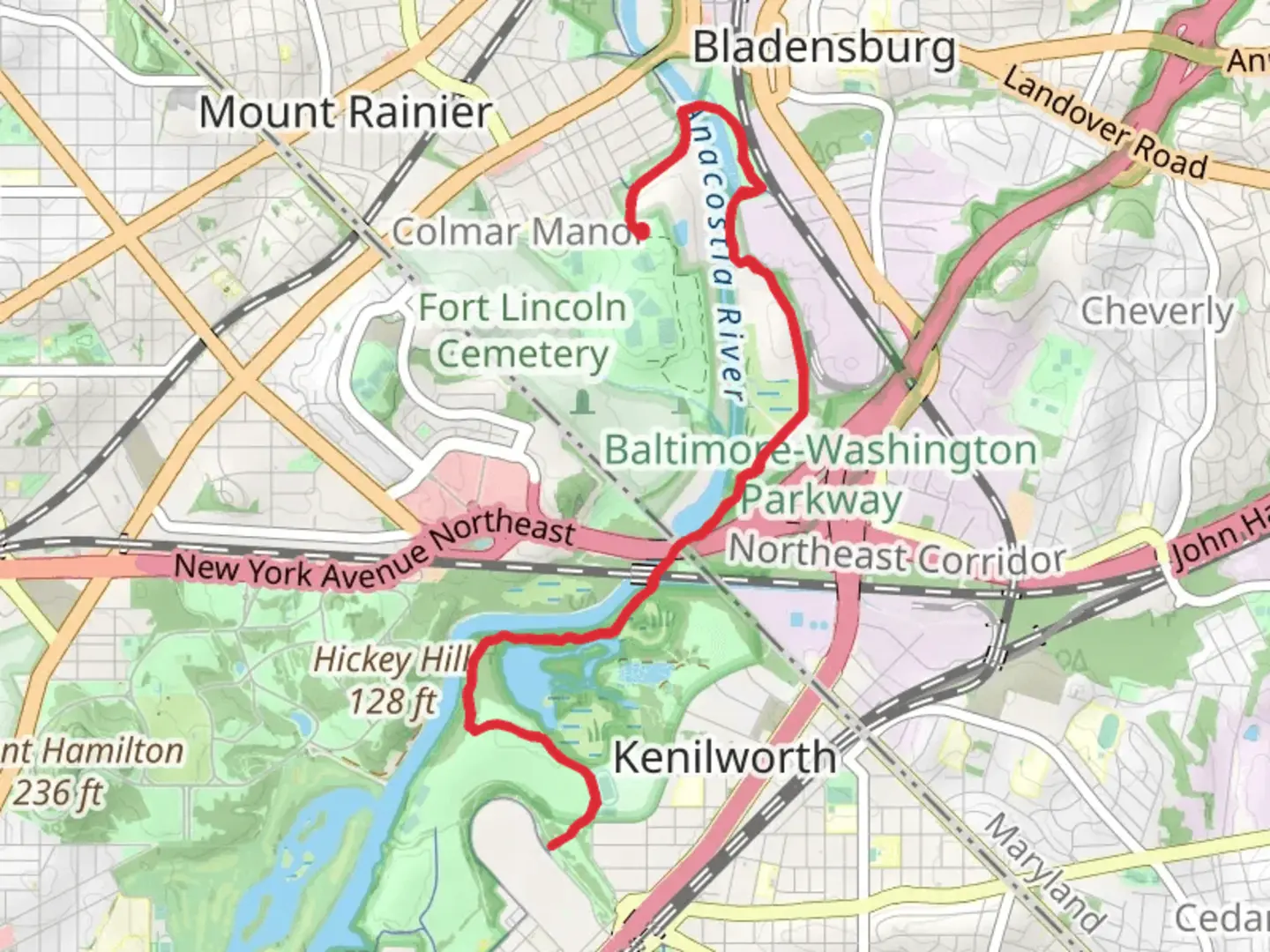 An image depicting the trail Anacostia River Trail and its surrounding area.
