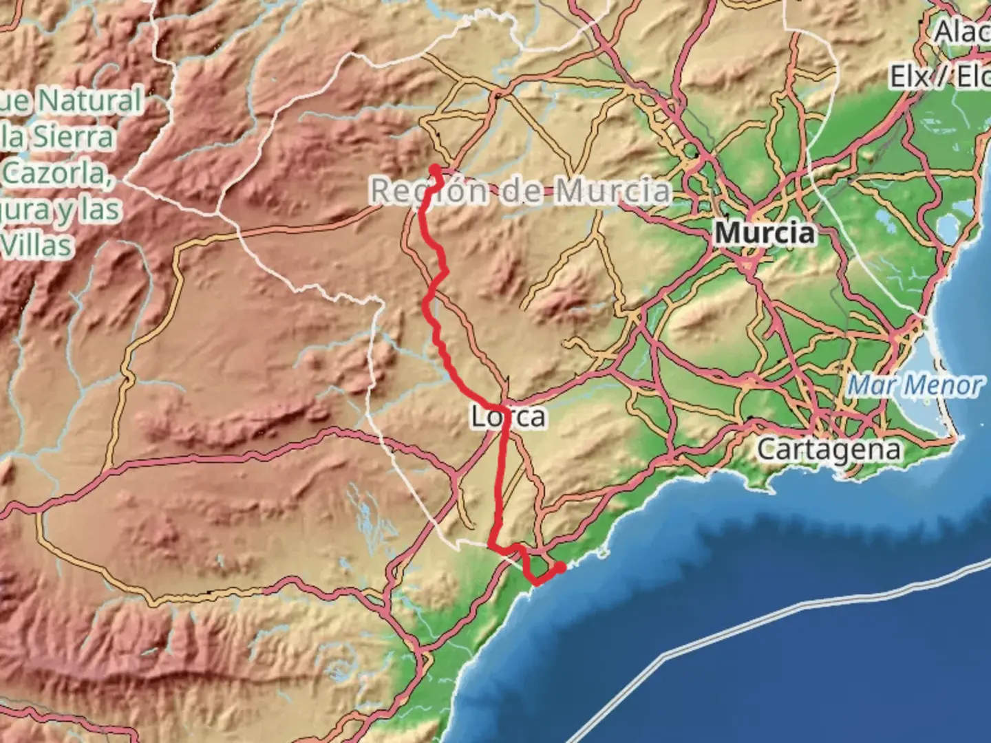 An image depicting the trail GR 253 Camino de la Cruz del Alto Guadalentín and its surrounding area.