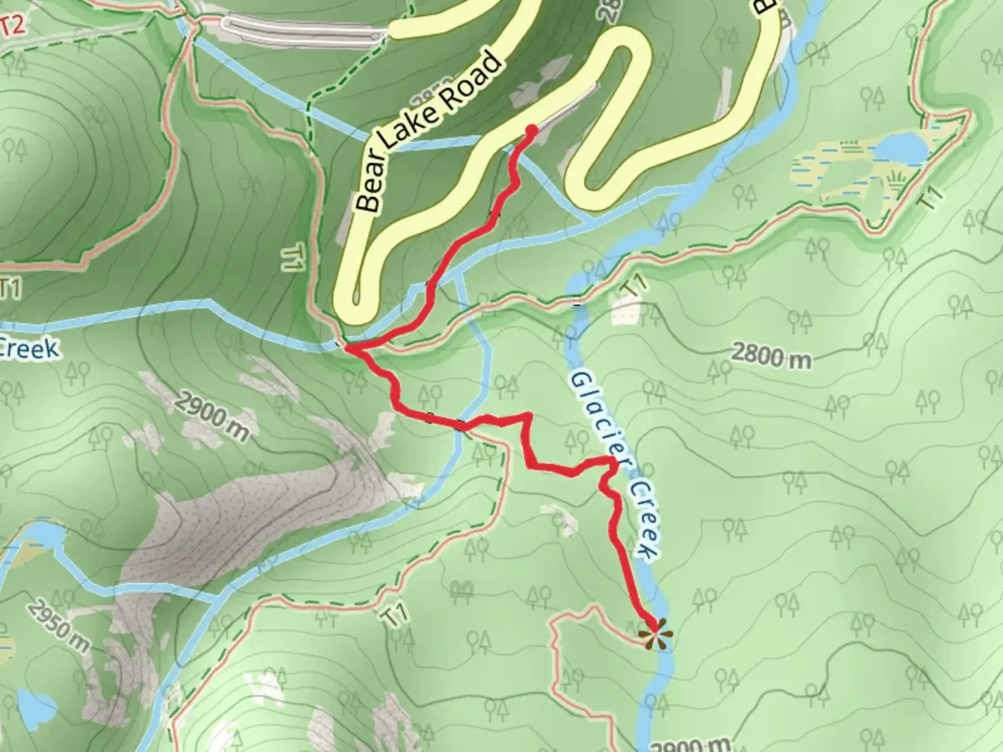 An image depicting the trail Glacier Creek via Glacier Gorge Trail and its surrounding area.