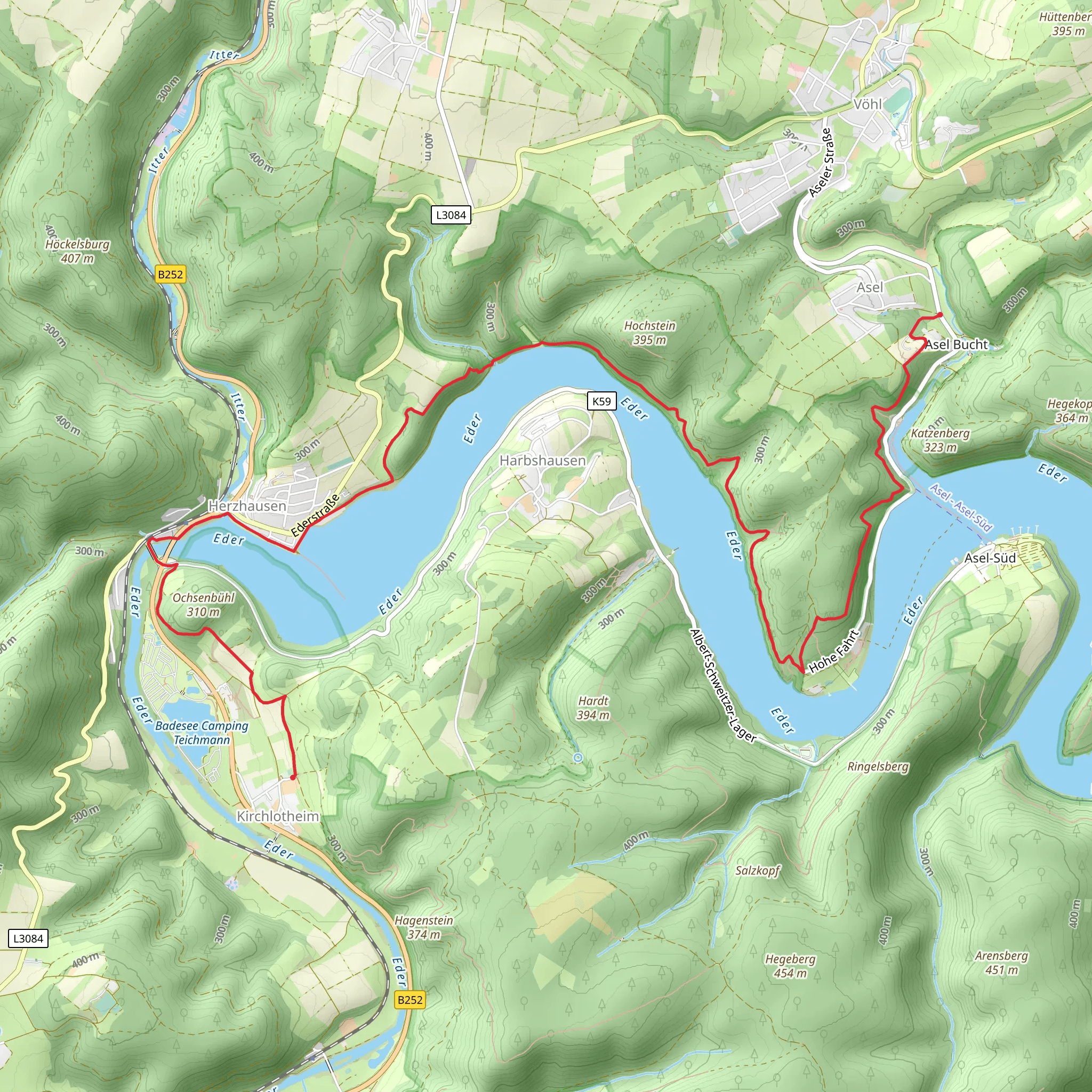 Kirchlotheim to Asel Bucht Walk via River Eder mobile static map