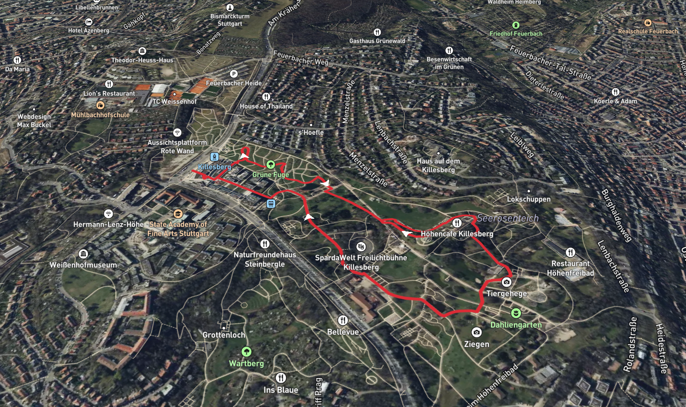 Gruene Fuge and Killesbergturm Loop