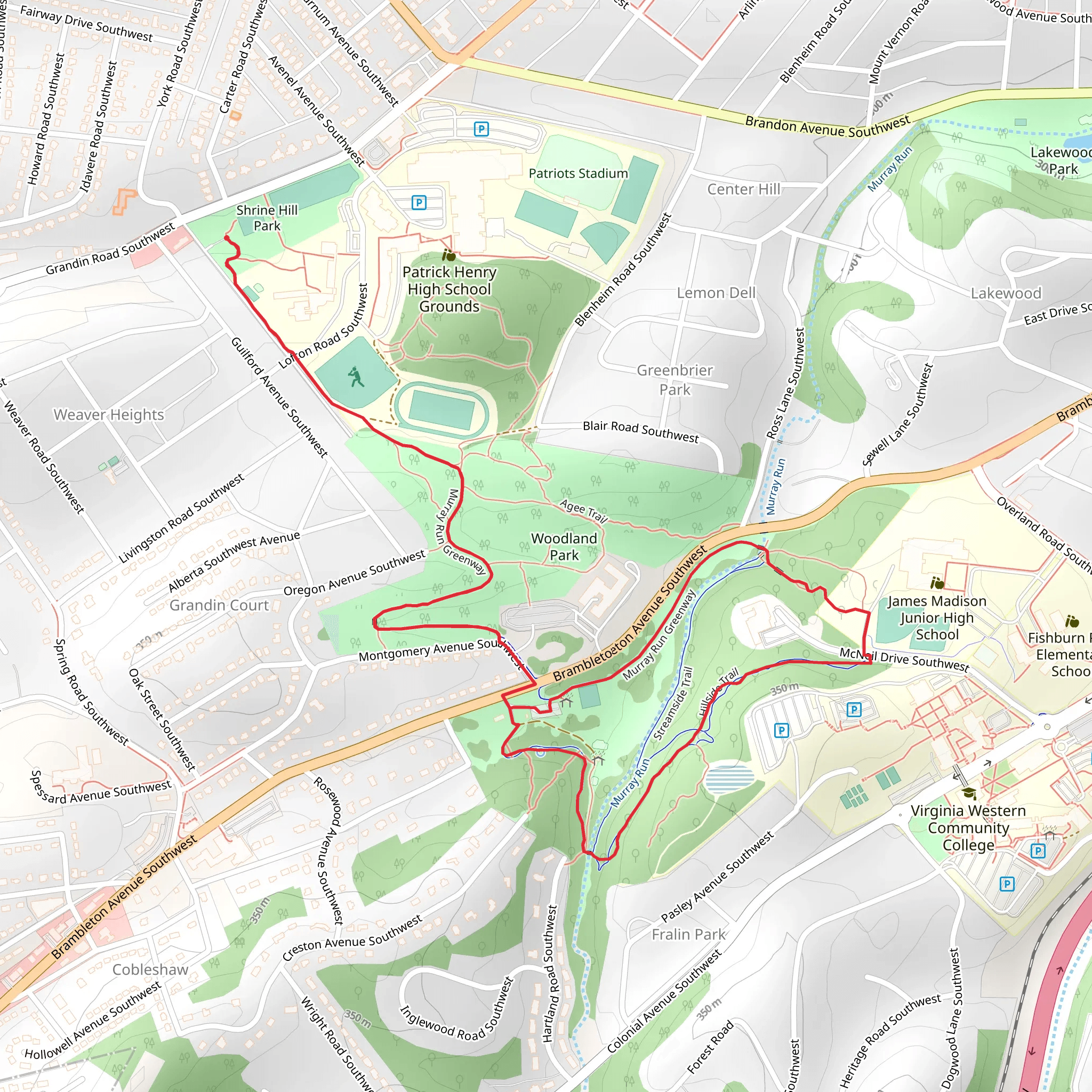 Murray Run Greenway and Hillside Loop Trail mobile static map