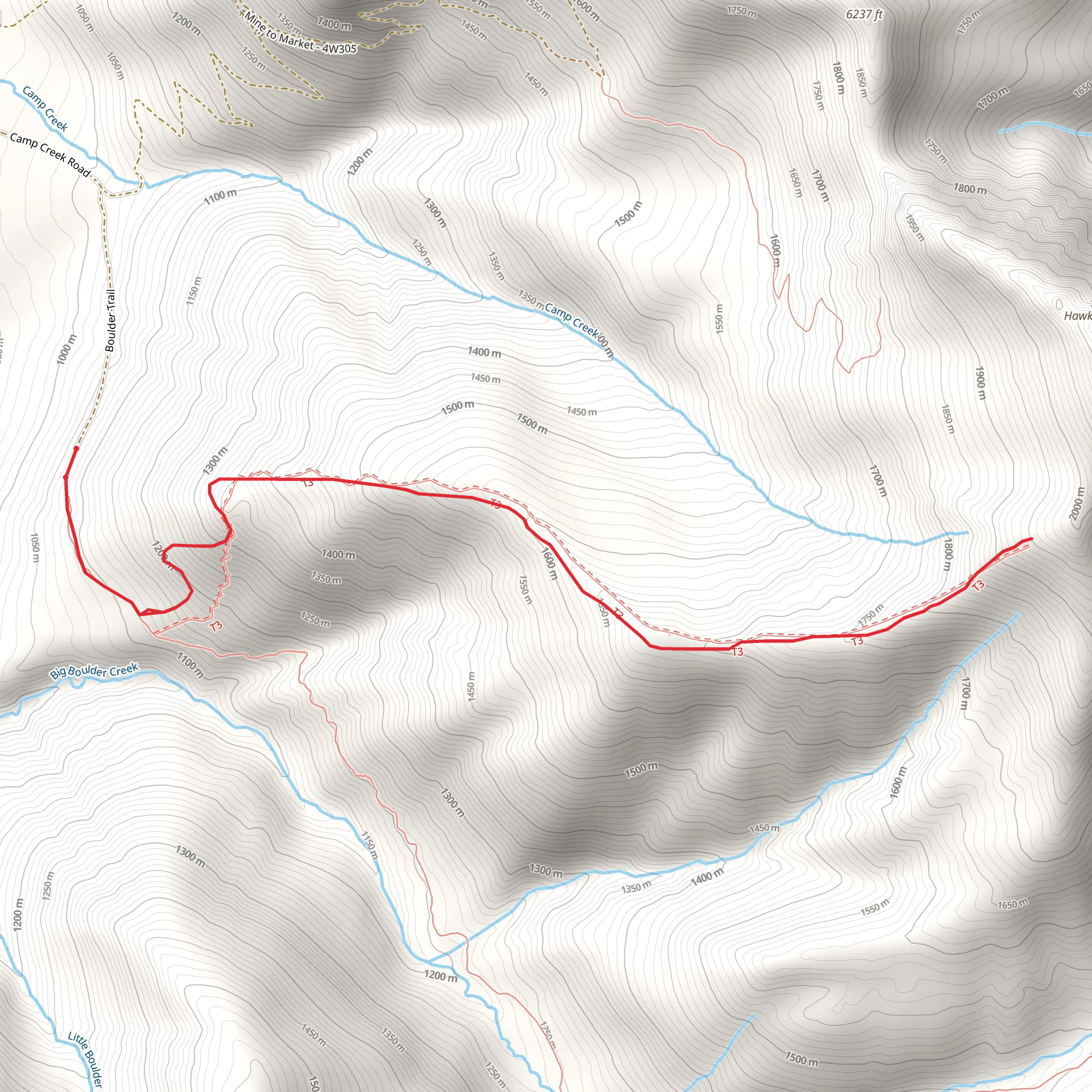 Hawkins Mountain via Boulder De Roux Trail mobile static map