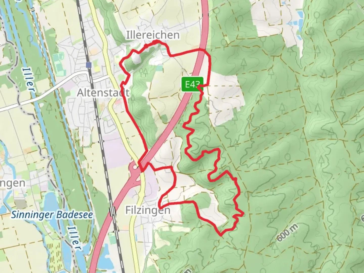 An image depicting the trail Altenstadt Loop and its surrounding area.