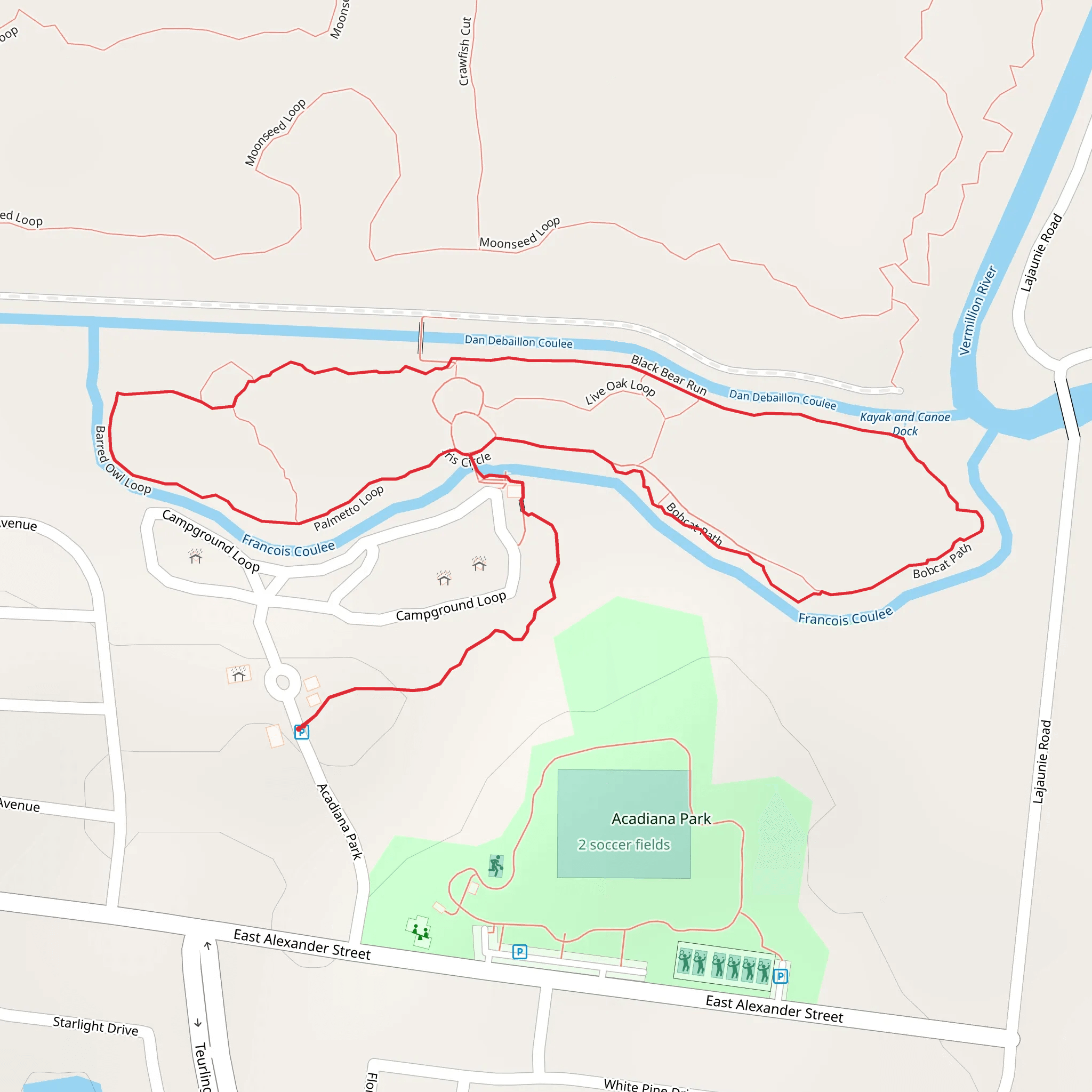 Live Oak, Black Bear Run and Barred Owl Loop mobile static map