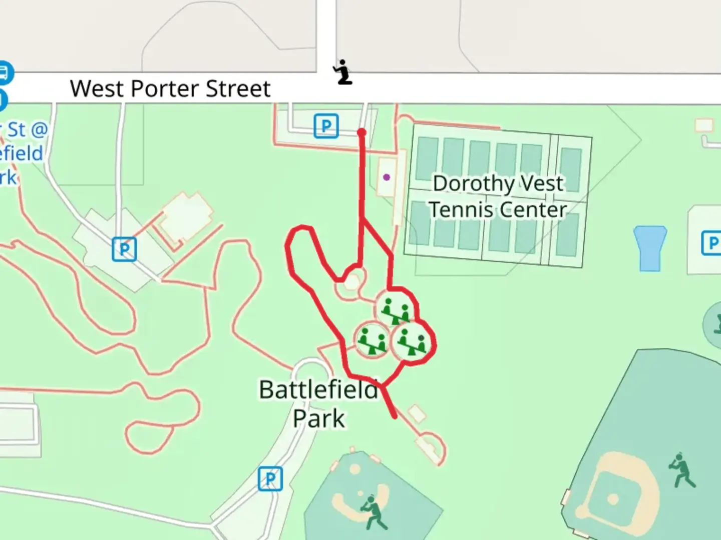 An image depicting the trail Battlefield Park Loop and its surrounding area.