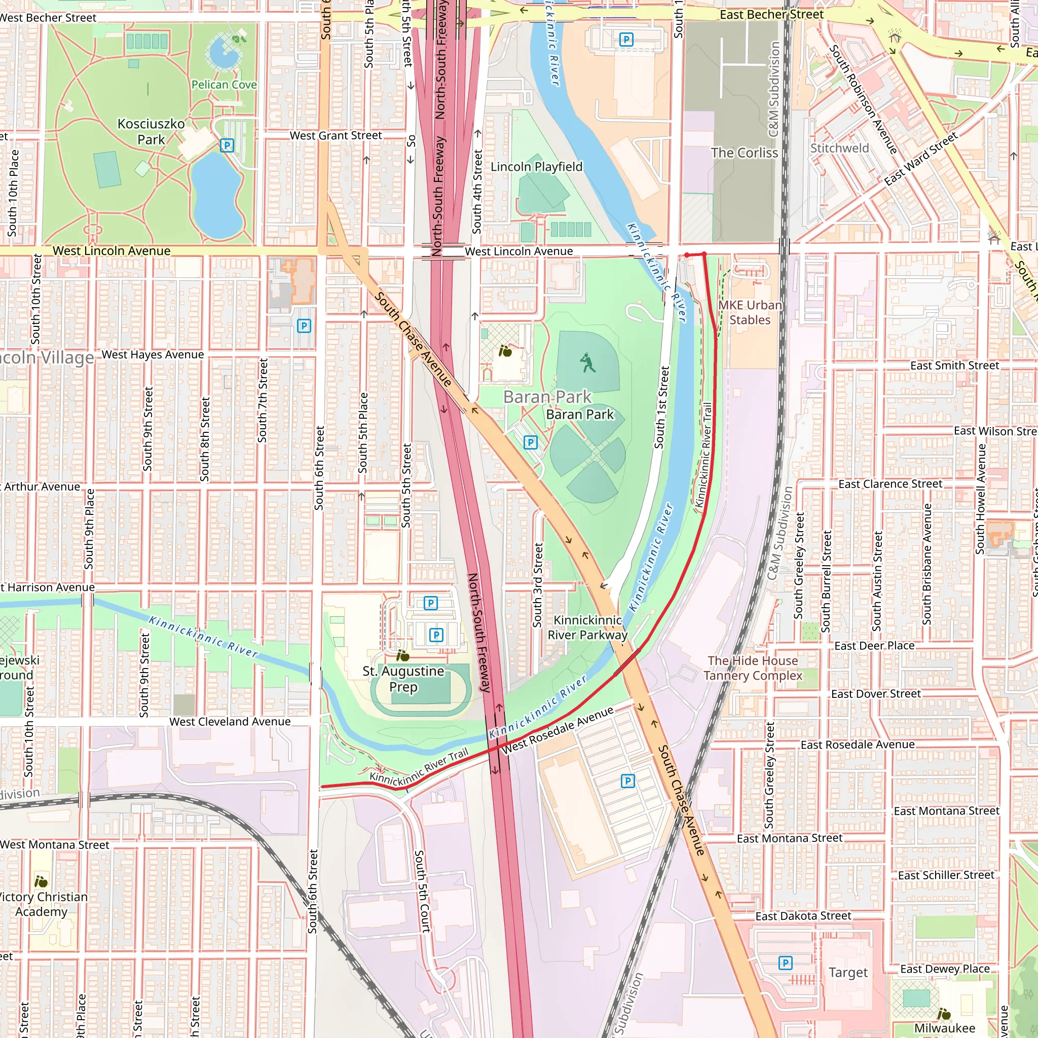 Kinnickinnic River Trail mobile static map