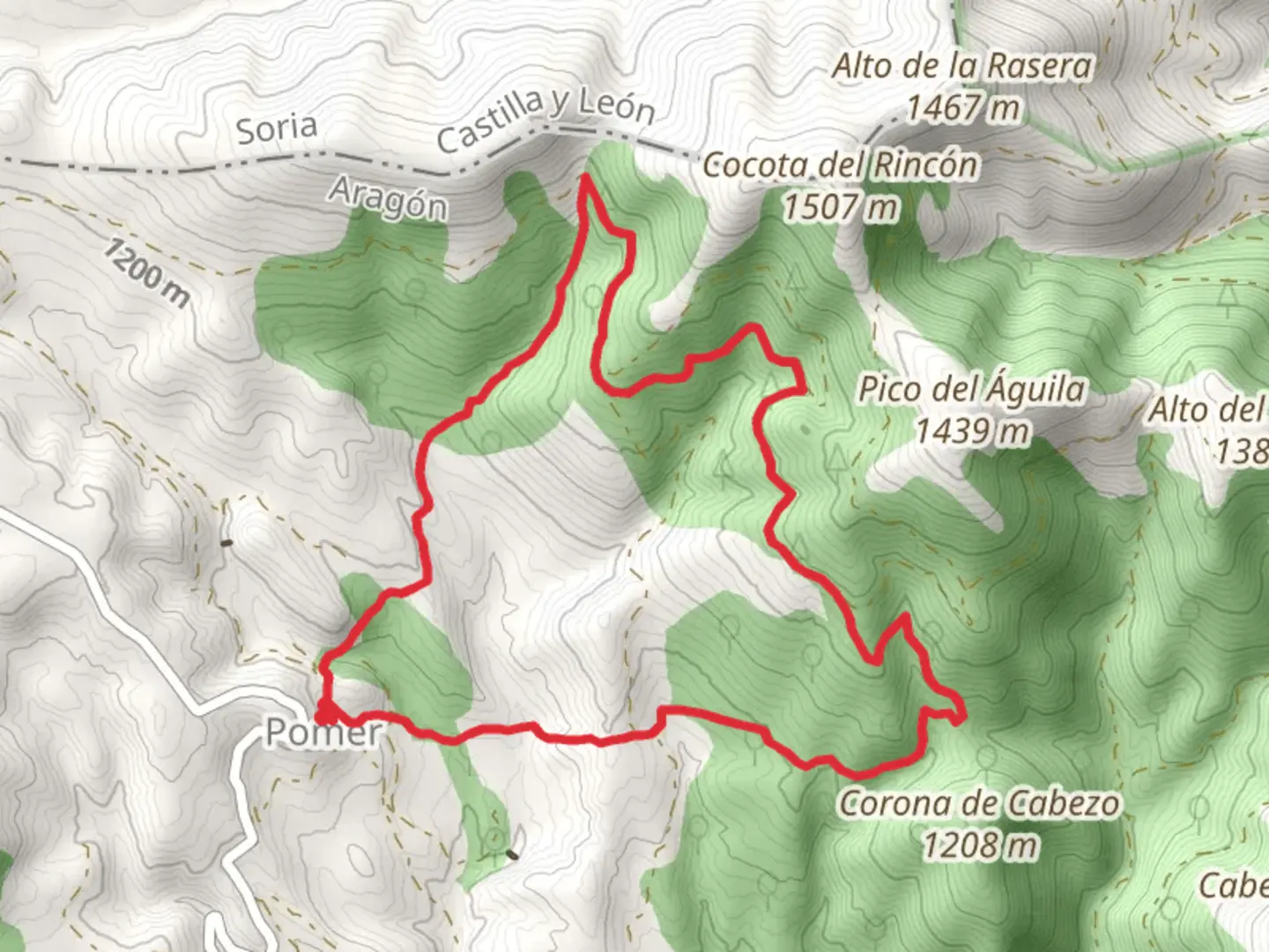 An image depicting the trail Return to Pomer through the Pine Forest PR Z 17 and its surrounding area.