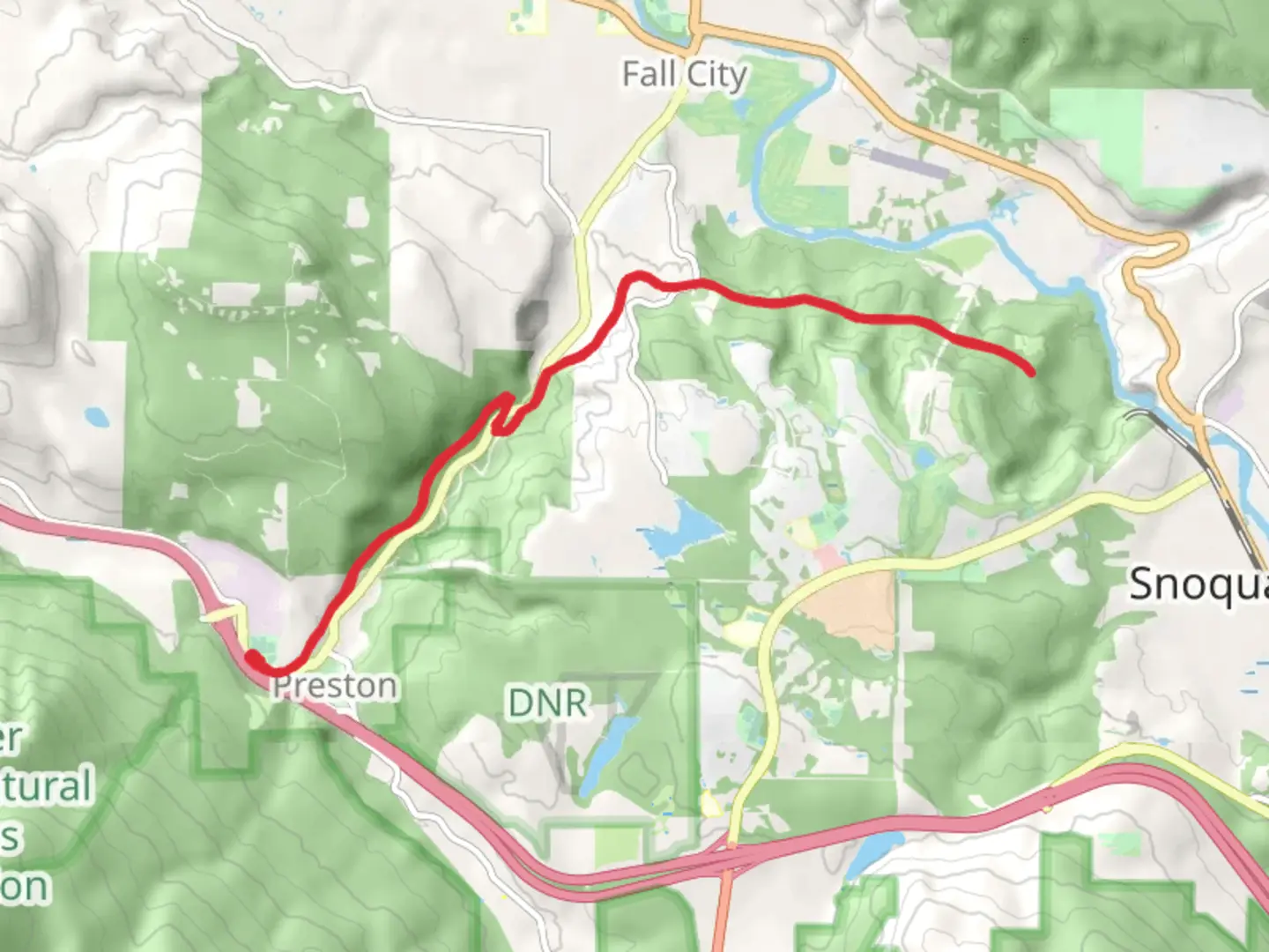 An image depicting the trail Preston Snoqualmie Trail and its surrounding area.