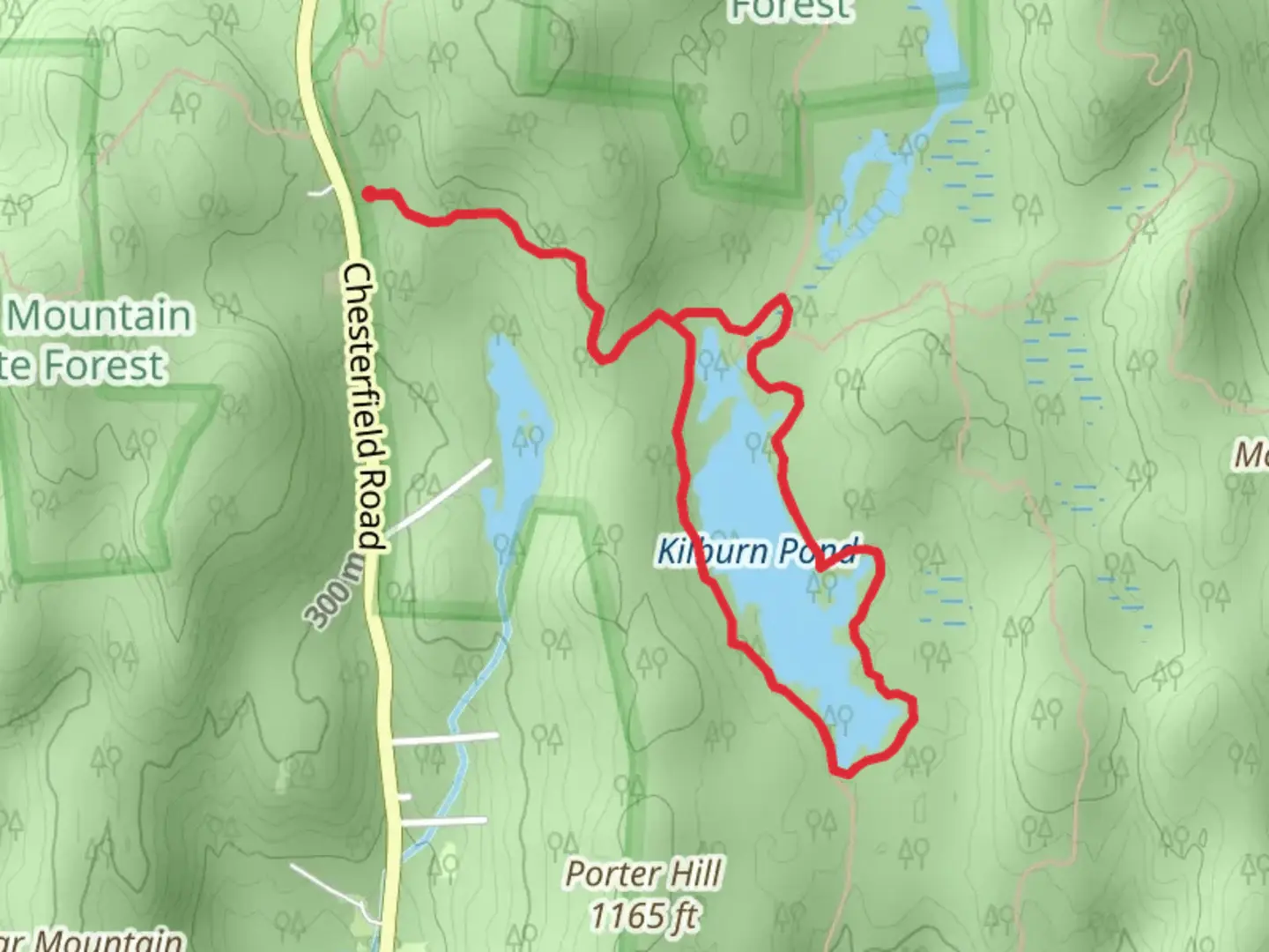 An image depicting the trail Kilburn Pond Loop and its surrounding area.