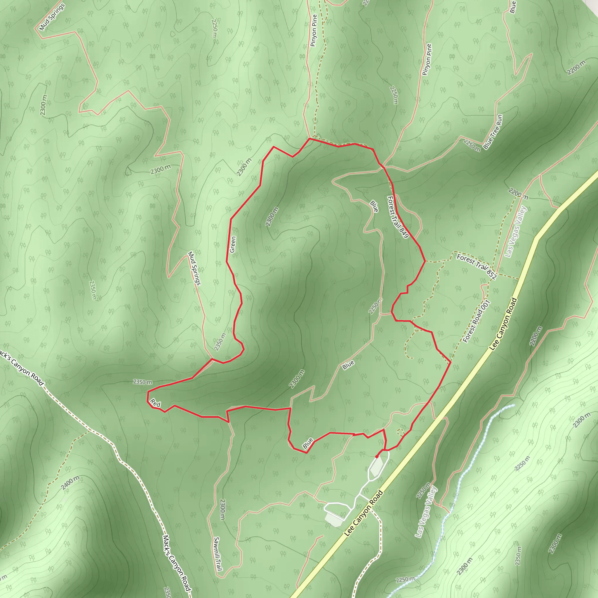 Blue and Green Loop - Lee Canyon Road mobile static map