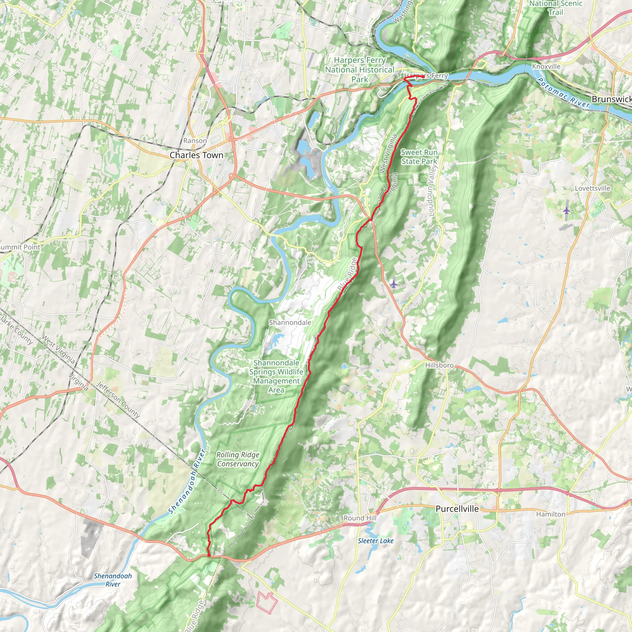 Raven Rocks, Neersville and Loudoun Heights via Appalachian Trail mobile static map