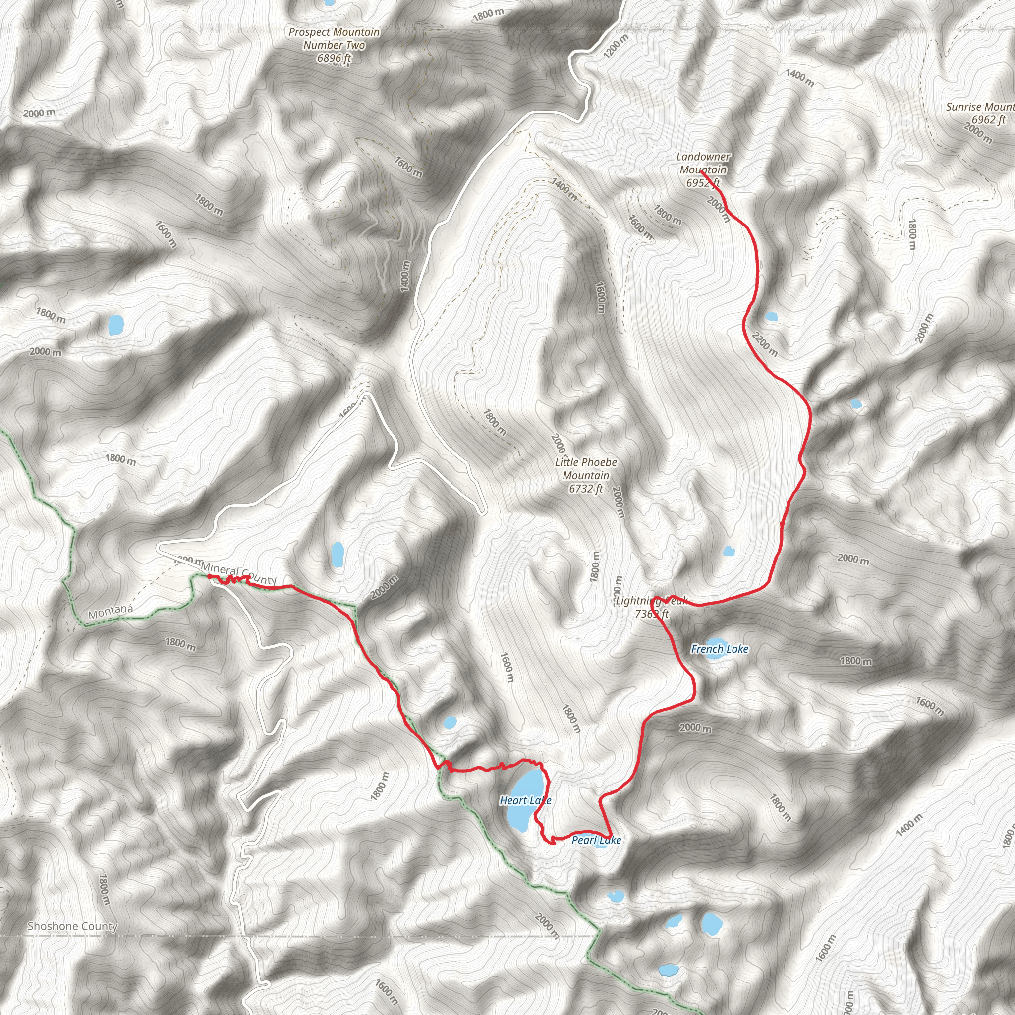 Landowner Mountain and Lightning Peak via Lightning-windfall Trail mobile static map