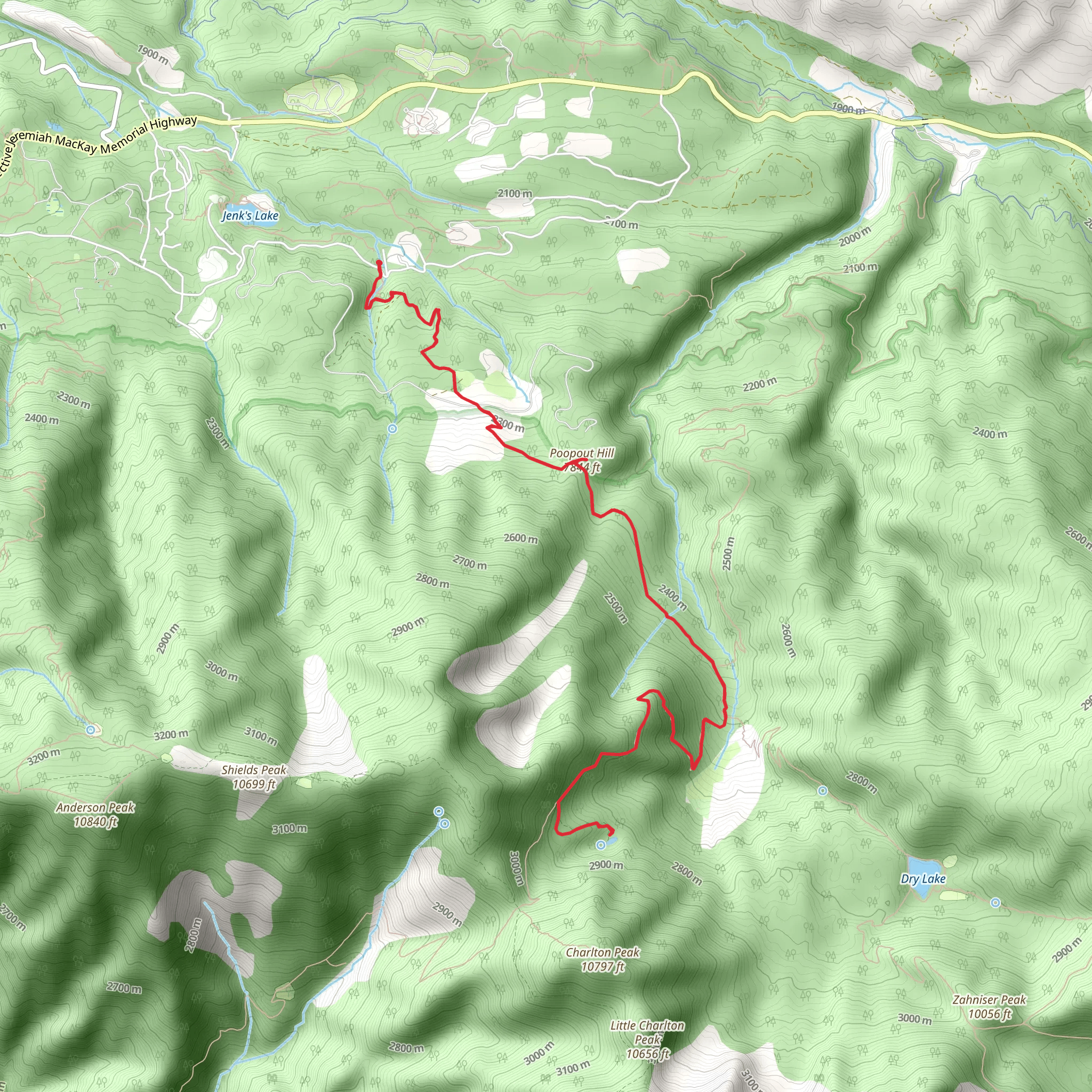 Dollar Lake and Poopout Hill via South Fork Trail mobile static map