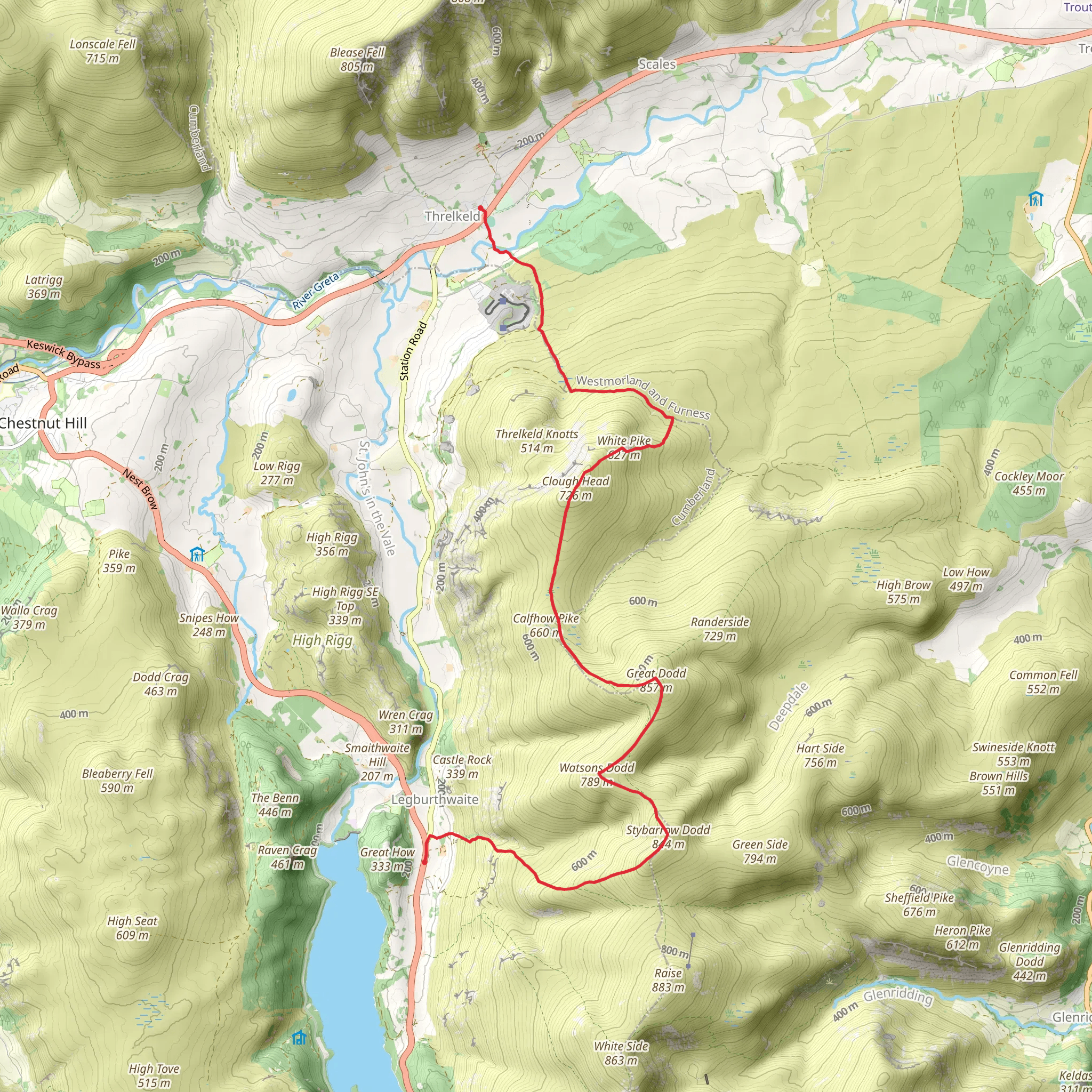 White Pike, Clough Head, Great Dodd and Stybarrow Dodd Walk mobile static map