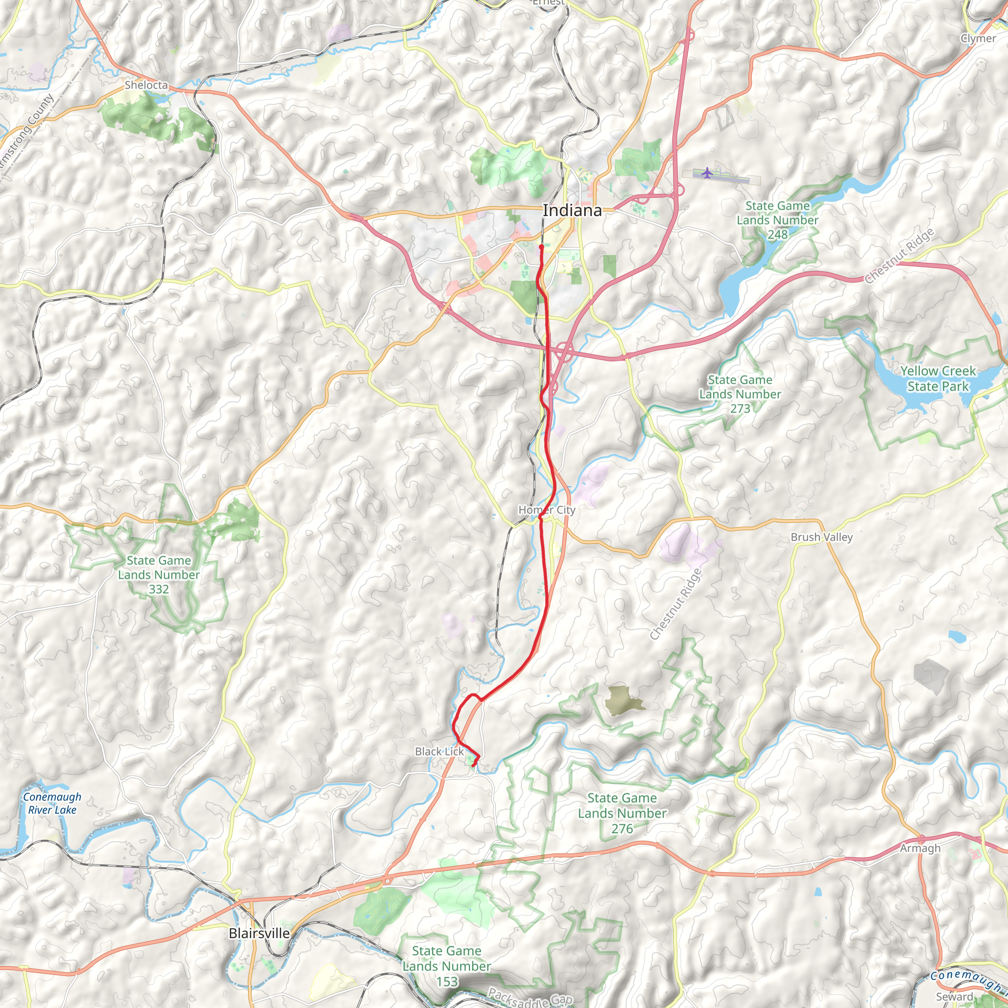 Saylor Park via Hoodlebug Trail mobile static map