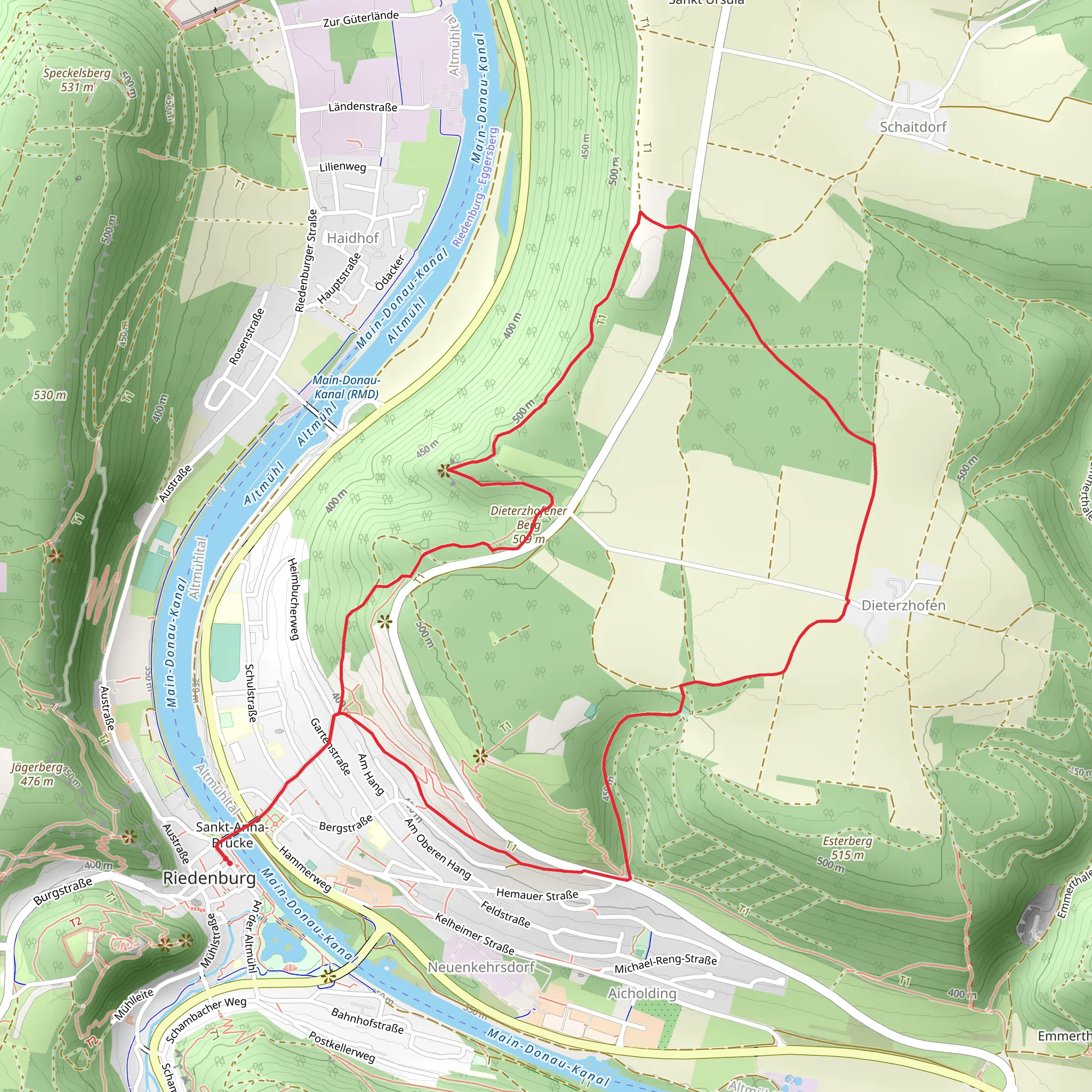 Schneiderkapelle, Fischerei und Naturlehrpfad and Dieterznofen Loop - Riedenburg mobile static map