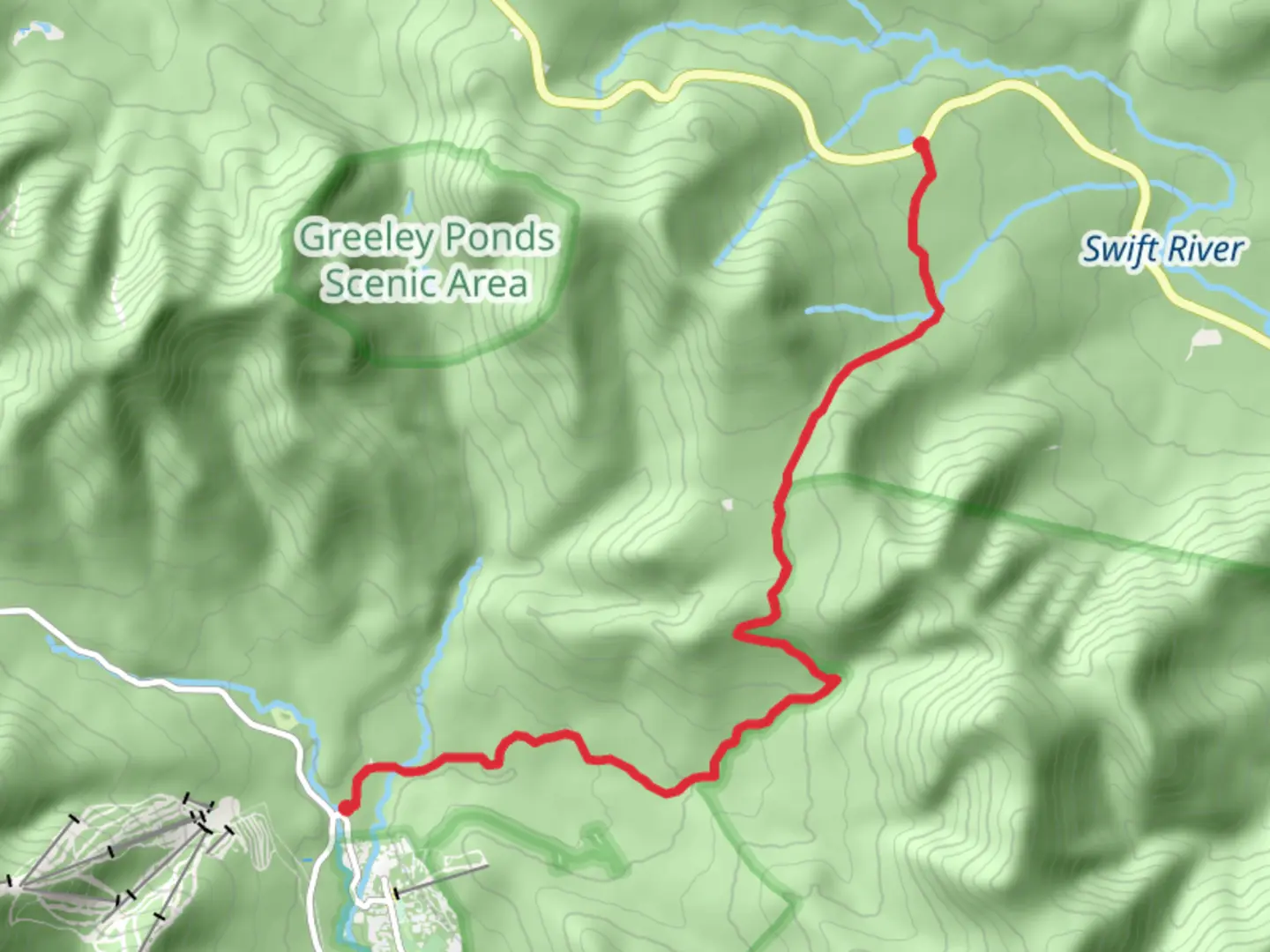 An image depicting the trail Tripoli Road to Kancamagus Highway via Livermore Trail and its surrounding area.