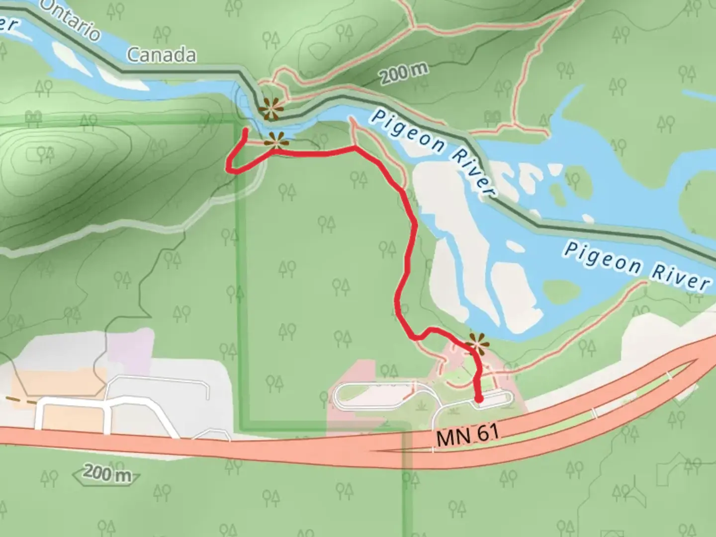 An image depicting the trail Pigeon Falls Trail and its surrounding area.
