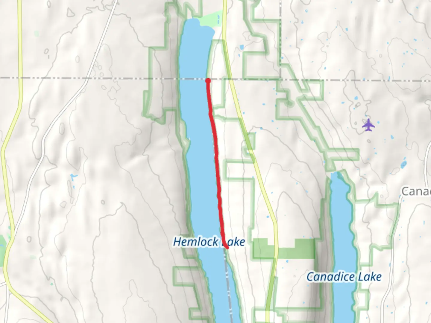 An image depicting the trail Hemlock Lake from East Lake Road Out and Back and its surrounding area.