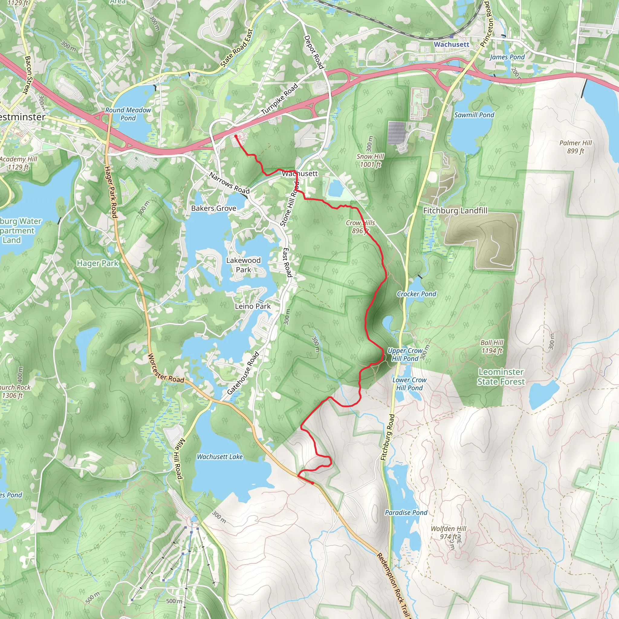Crow Hills via Midstate Trail mobile static map