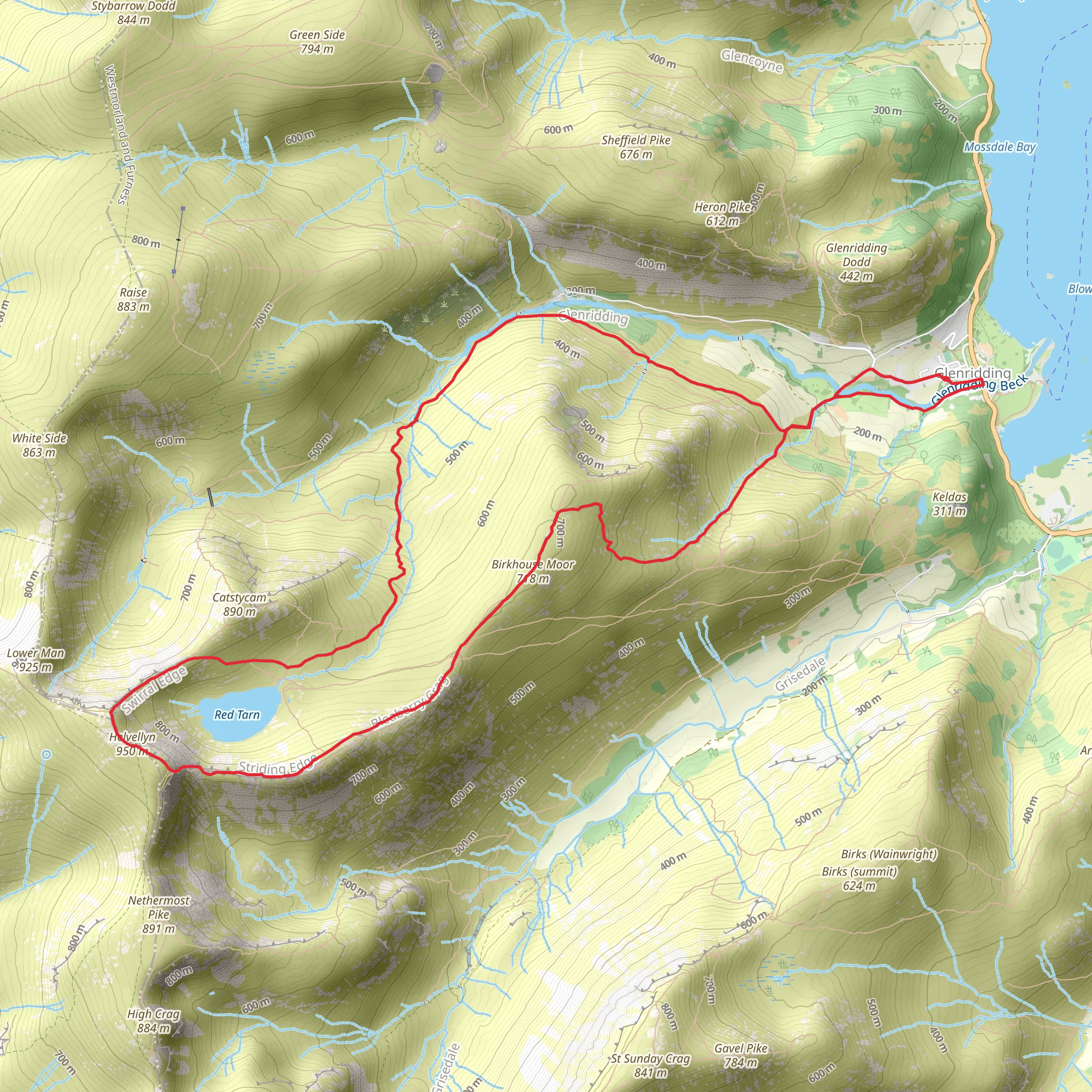 Striding Edge and Helvellyn Loop mobile static map