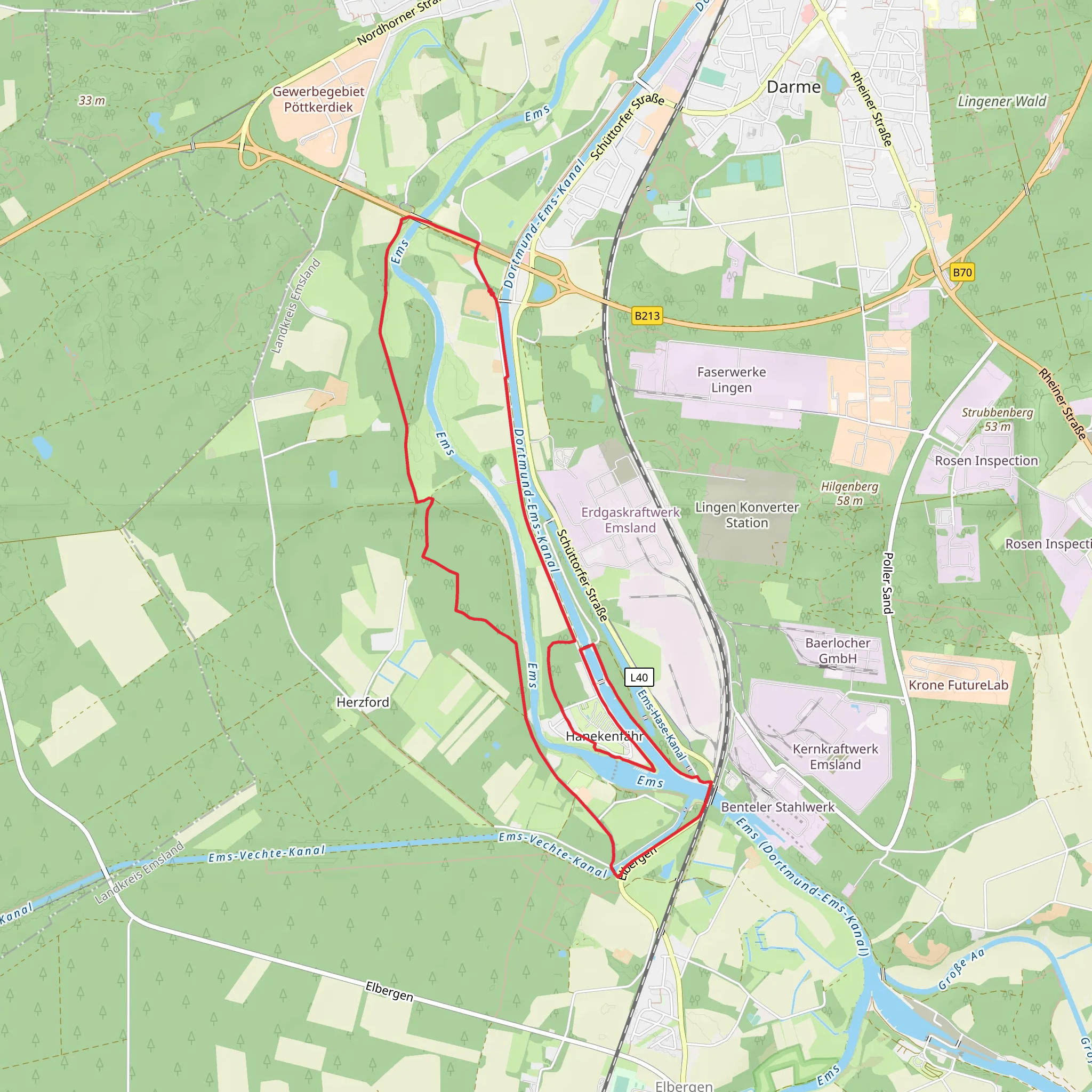 Dortmund-Ems-Kanal and Ems via Emsweg mobile static map