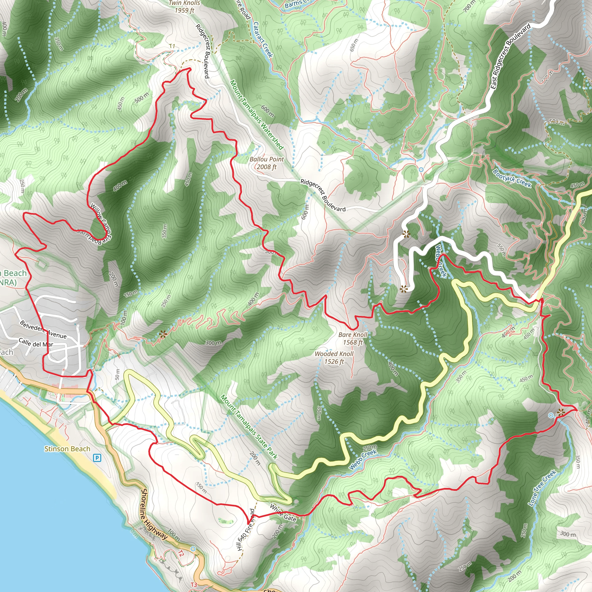Old Mine, Cardiac Hill, Dipsea and Coastal Loop Trail mobile static map