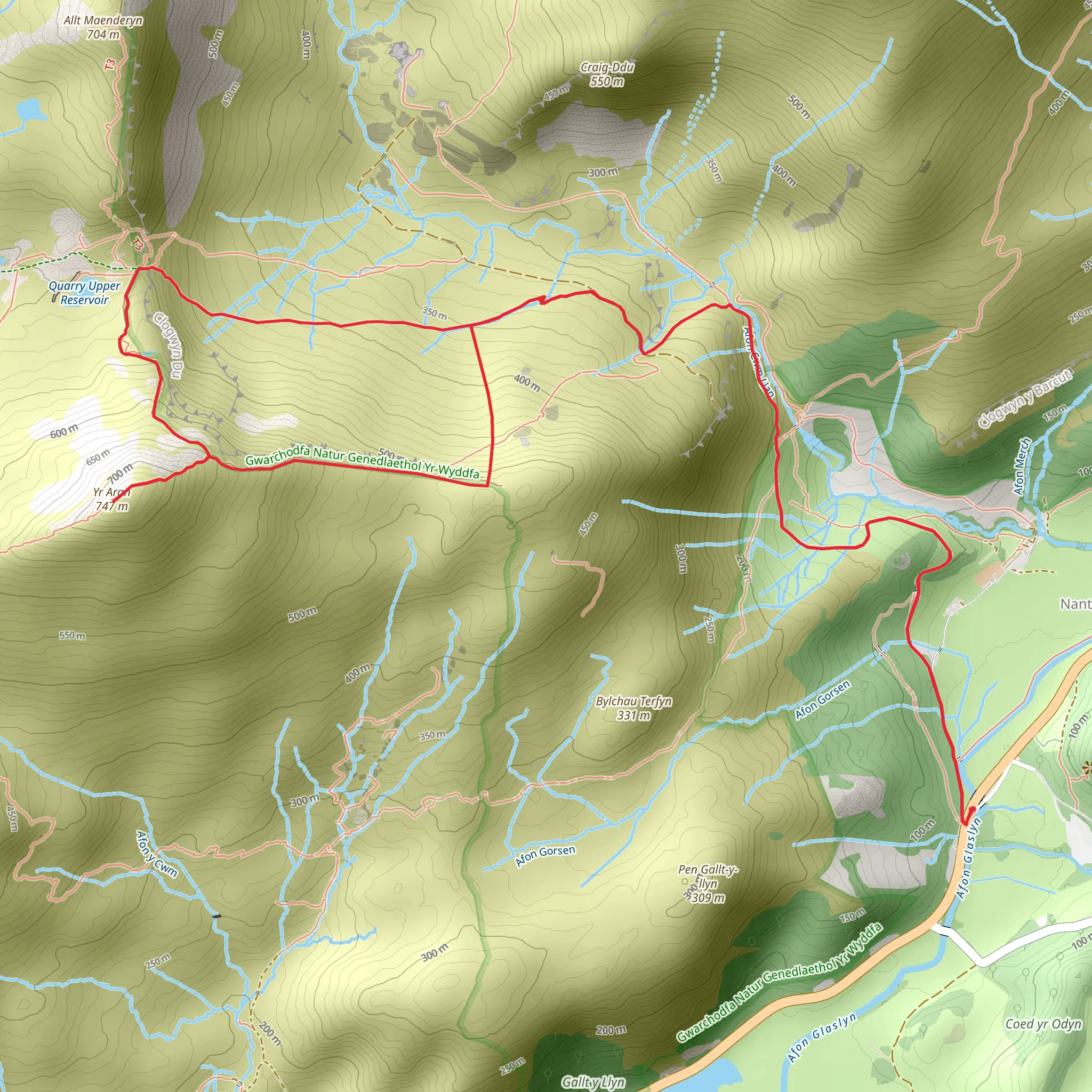 Yr Aran from Bethania - Route B mobile static map