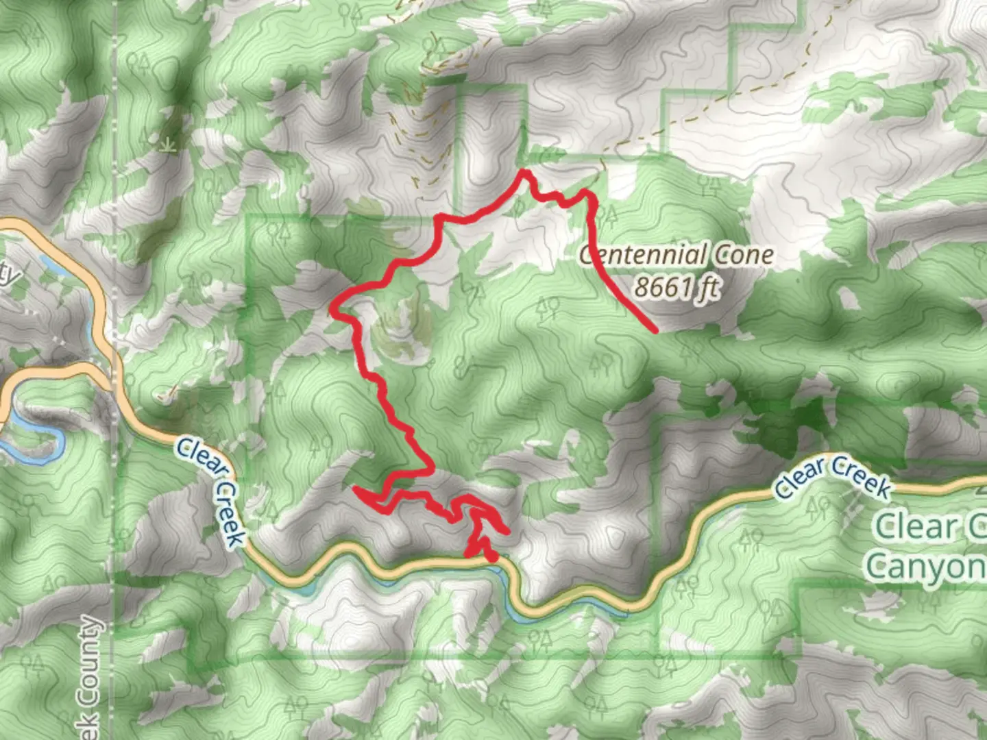 An image depicting the trail Centennial Cone via Mayhem Gulch Trail and its surrounding area.
