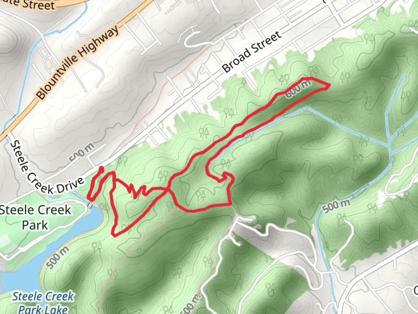 An image depicting the trail Steele Creek from Broad Street Loop and its surrounding area.