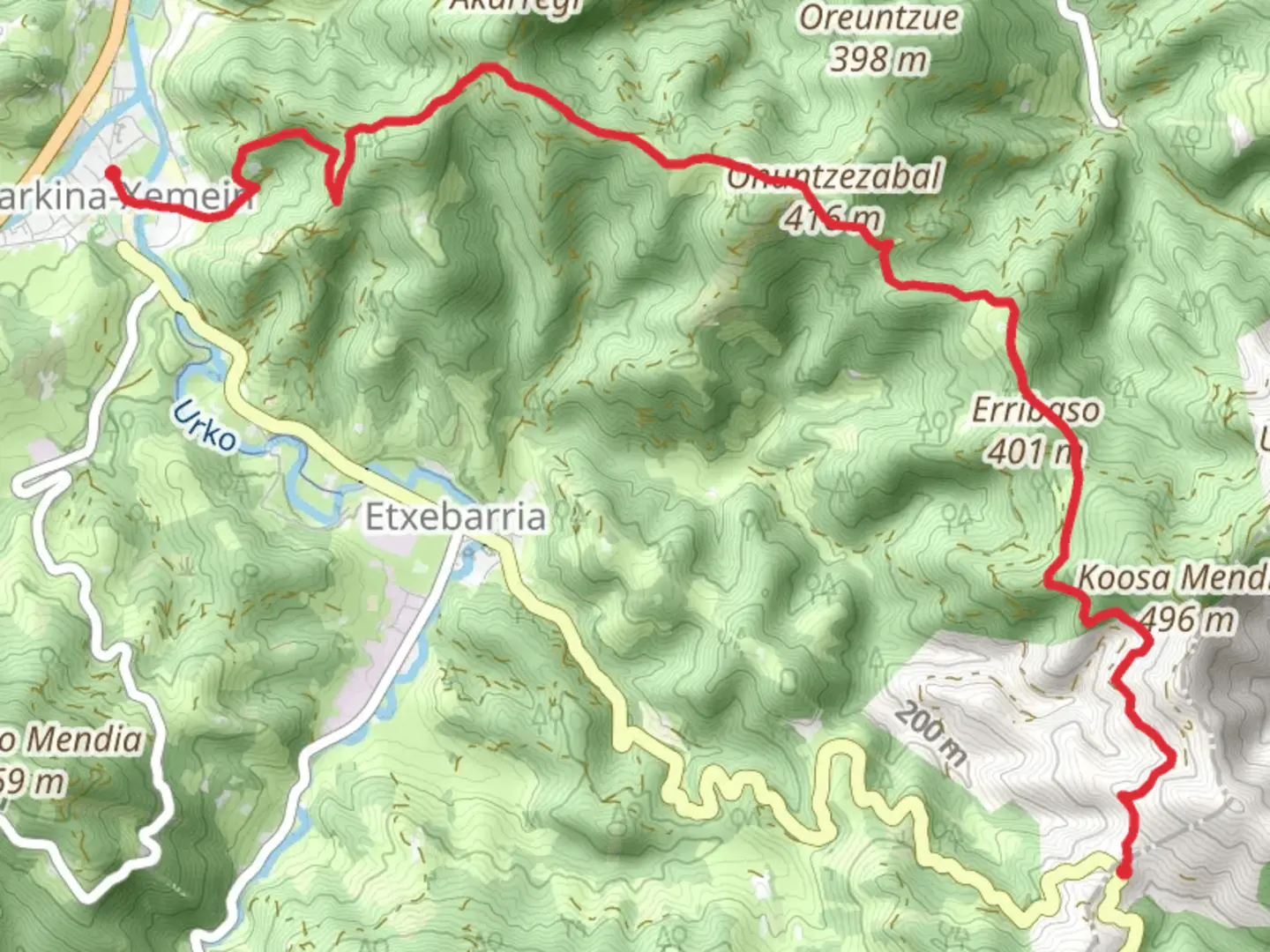 An image depicting the trail Urkarregi Trail PR BI 22 and its surrounding area.