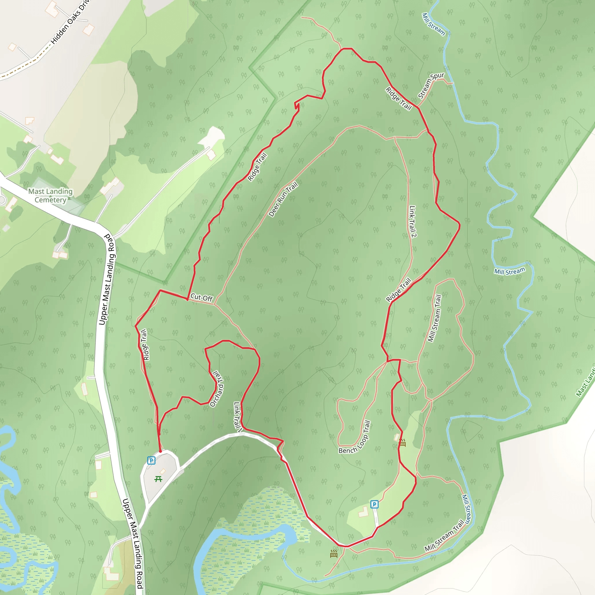 Mill Stream Loop from Upper Mast Landing Road mobile static map