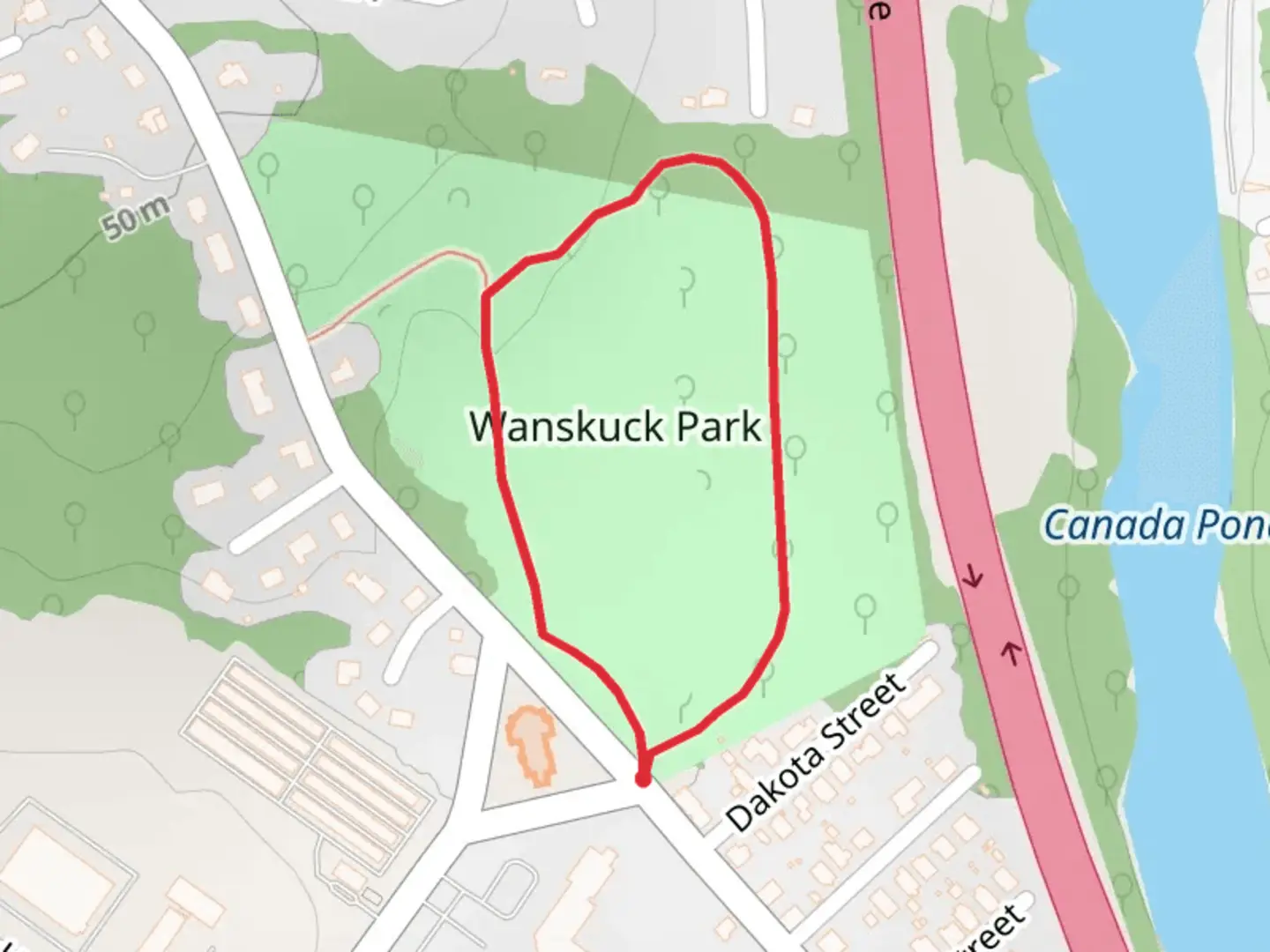 An image depicting the trail Wanskuck Park Loop and its surrounding area.