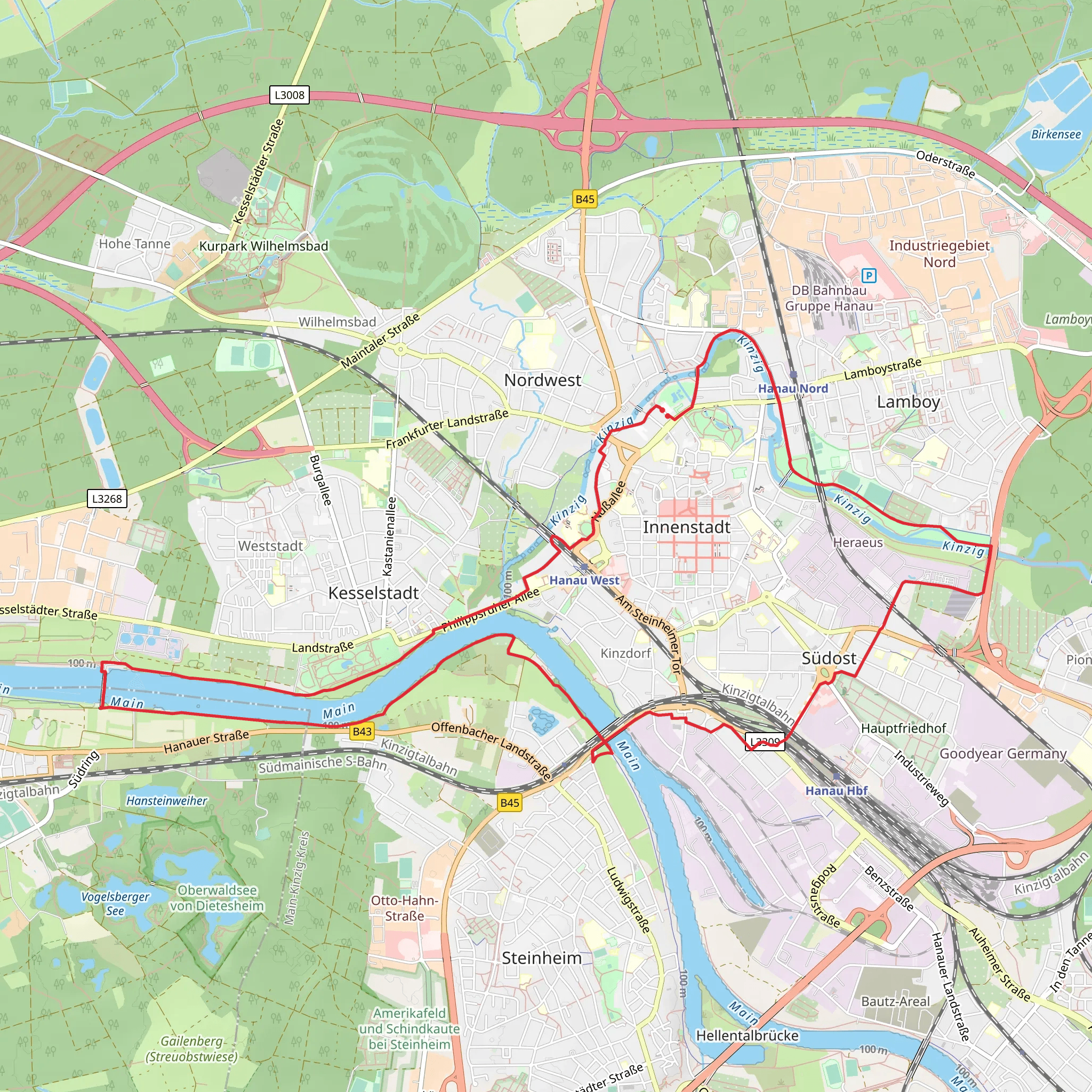 Main via Leinpfad and Am Kinzigdamm Loop mobile static map