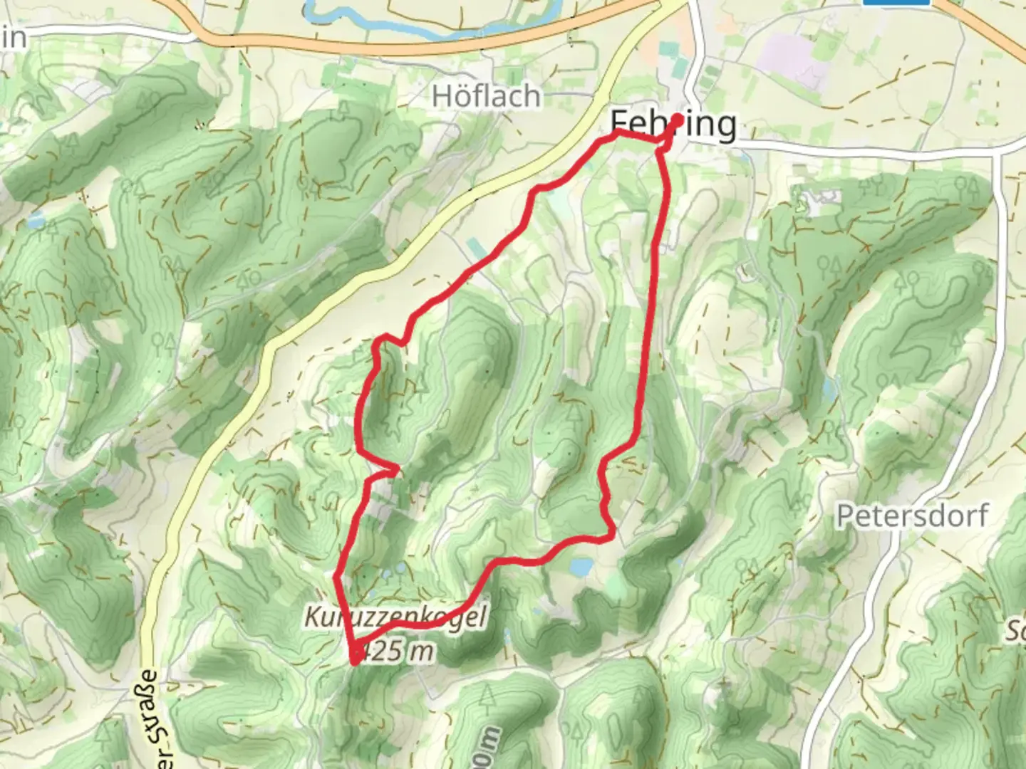 An image depicting the trail Buschenschankrunde Burgfeld and its surrounding area.