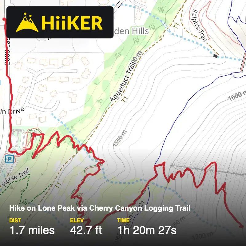 A map preview of the recording Hike on Lone Peak via Cherry Canyon Logging Trail.