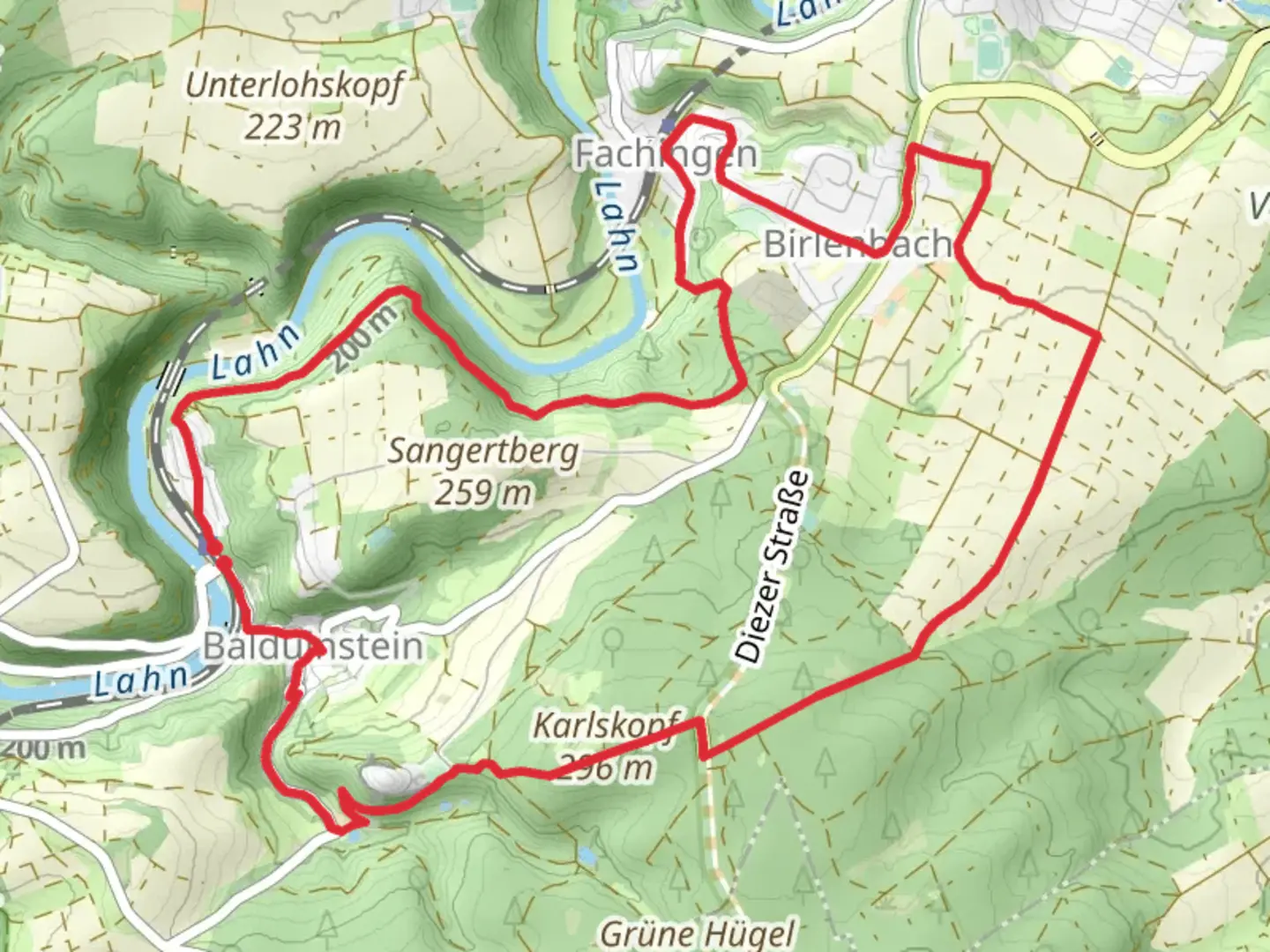 An image depicting the trail Taunusklub Route and Lahn Camino and its surrounding area.